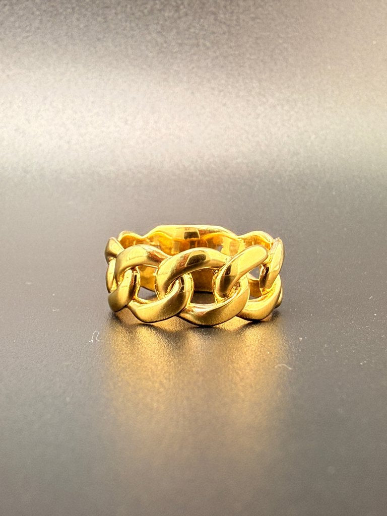 14K Gold Bonded Sterling Silver Cuban Link Ring – 7.6mm, 7.2 Grams - 8.25