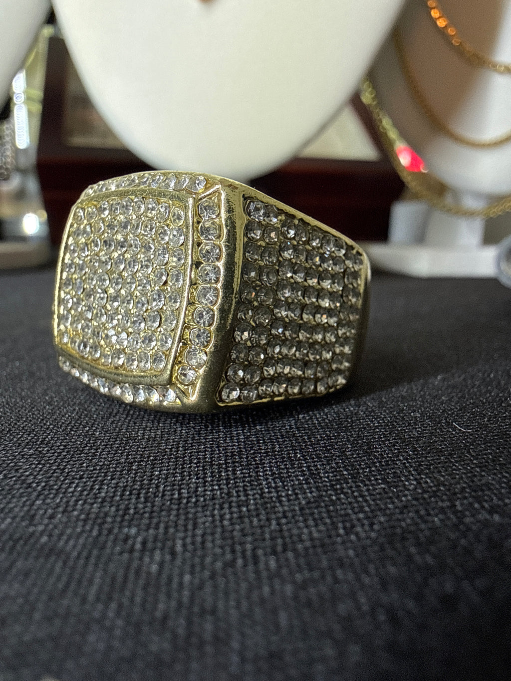 Gold plated stainless steel ring with CZ diamonds