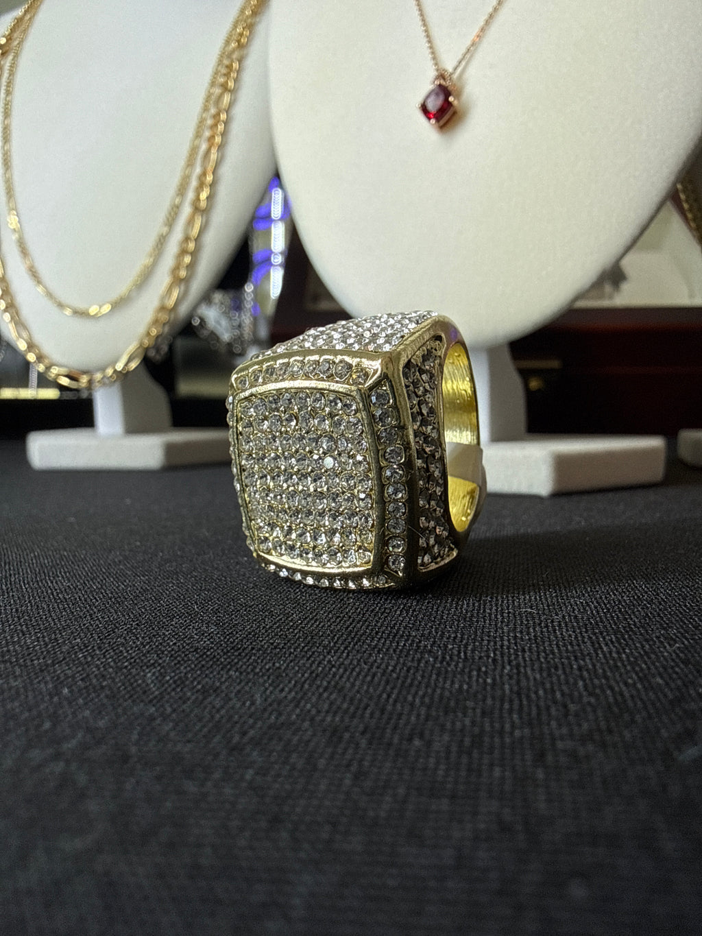 Gold plated stainless steel ring with CZ diamonds