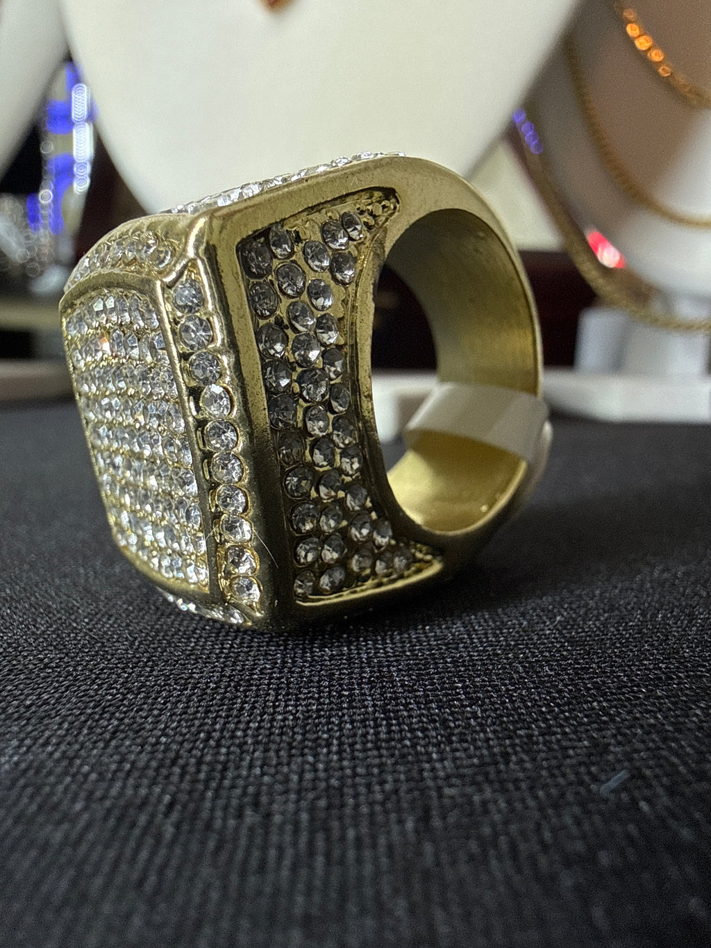 Gold plated stainless steel ring with CZ diamonds