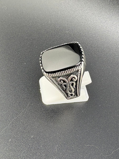 .925 Sterling Silver Black Onyx Squoval Ring – Size 12 – 11.7g