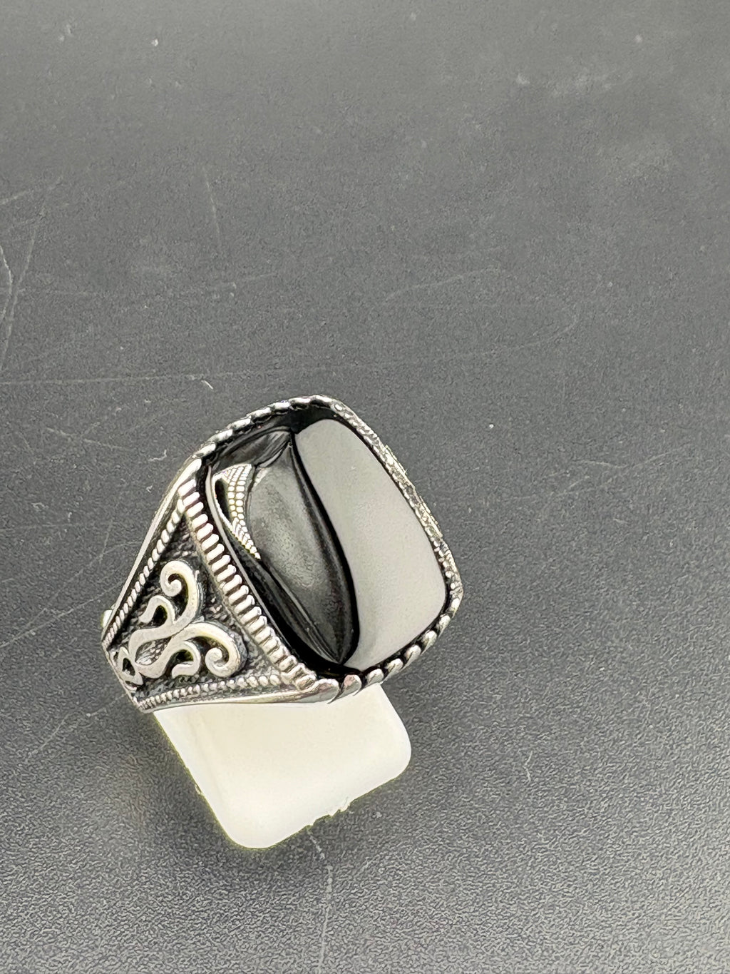 .925 Sterling Silver Black Onyx Squoval Ring – Size 12 – 11.7g