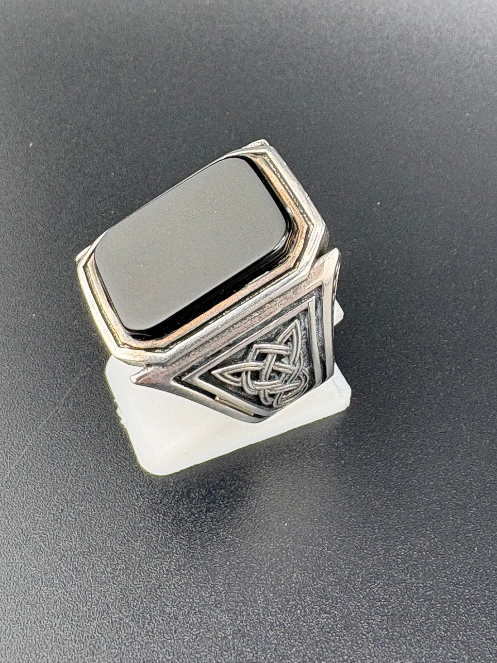 925 Sterling Silver Square Onyx Celtic Ring — Size 9.25