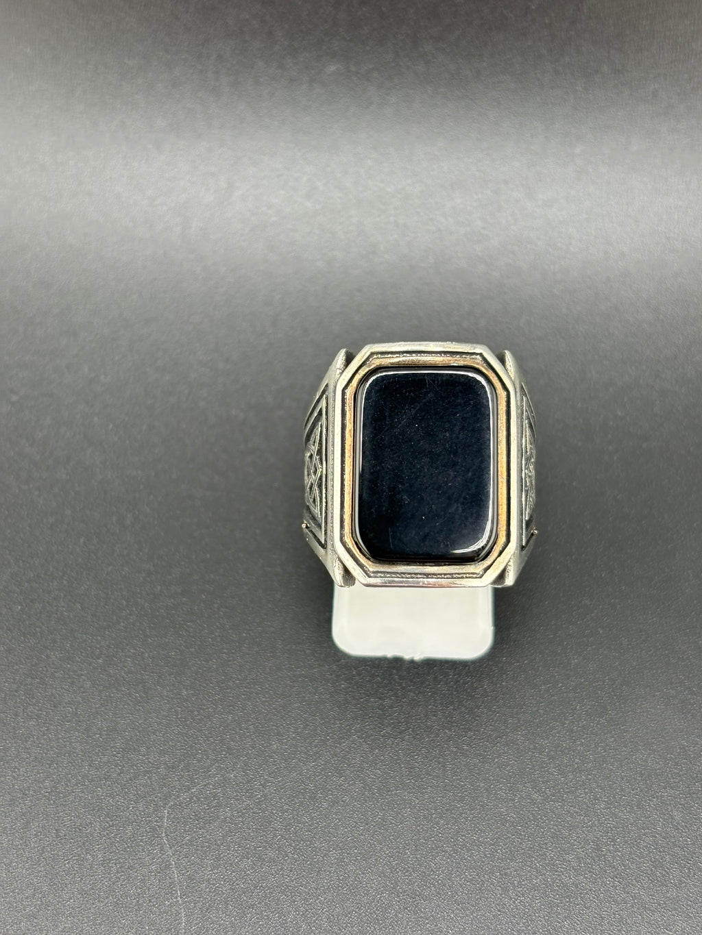 925 Sterling Silver Square Onyx Celtic Ring — Size 9.25