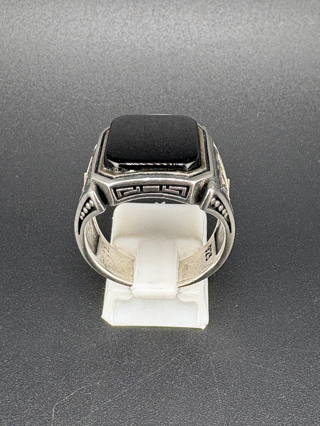 925 Sterling Silver Square Onyx Celtic Ring — Size 9.25