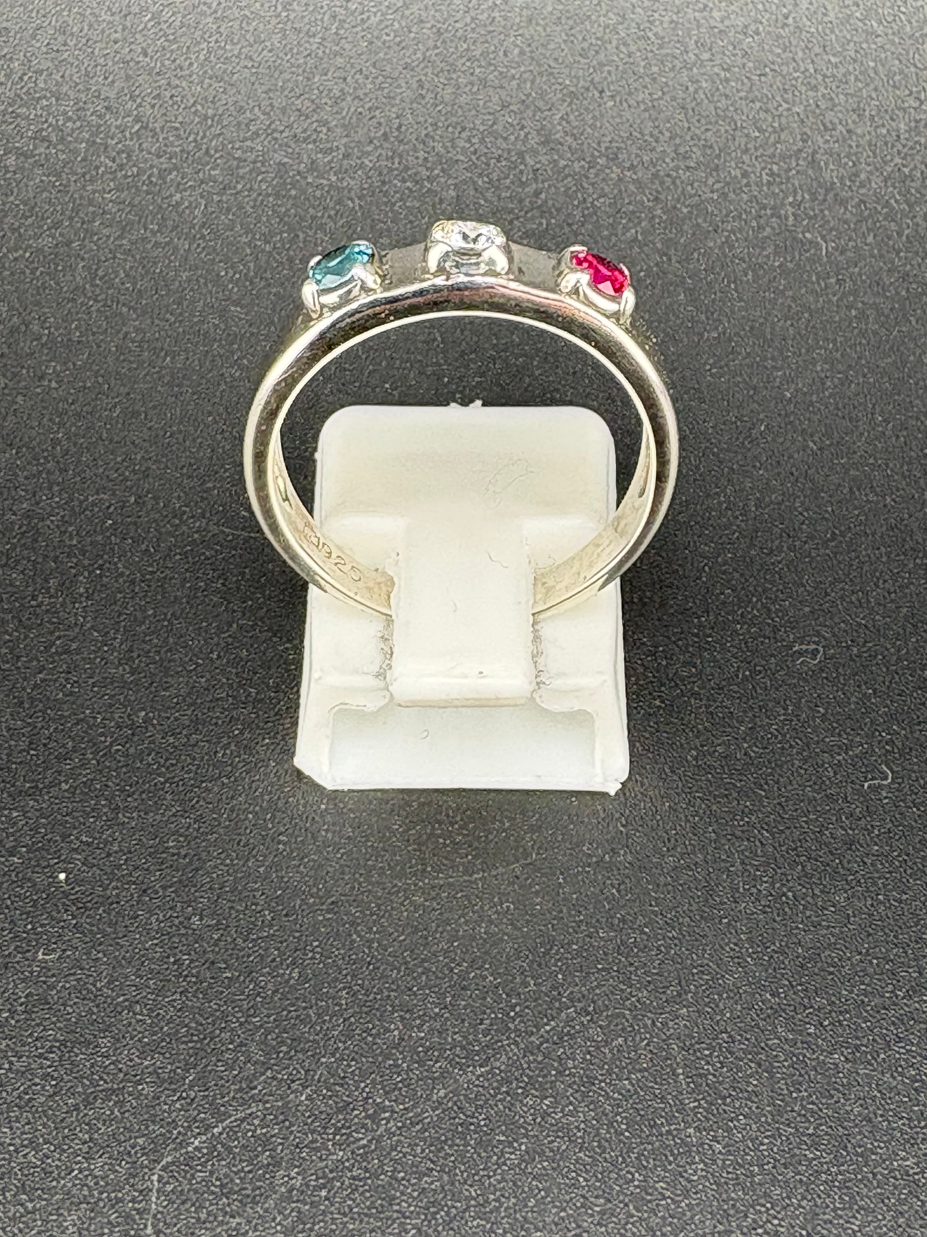 925 Sterling Silver Red, White & Blue Stone Ring – Size 7