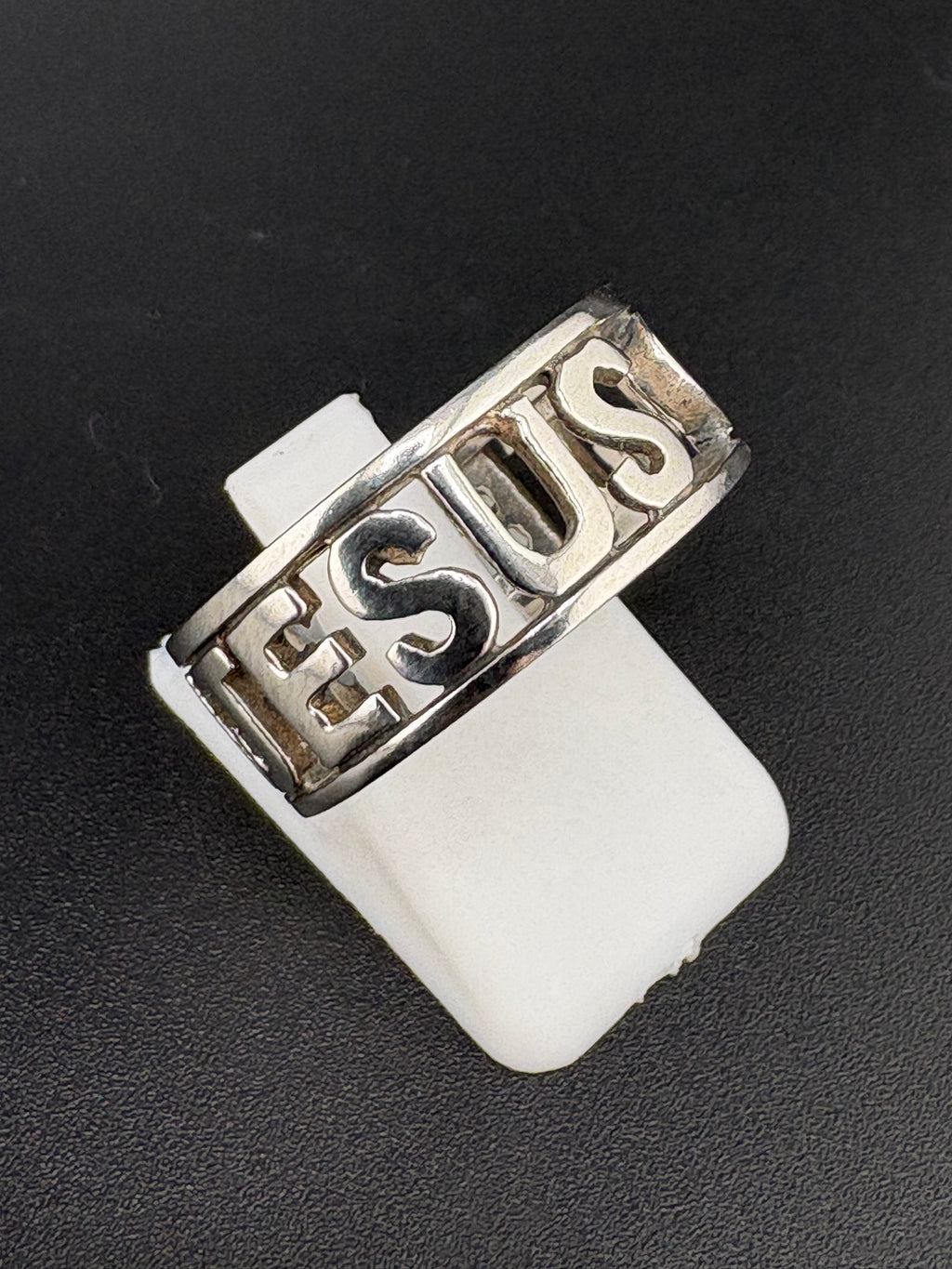 925 Sterling Silver Jesus Script Heart Ring — Size 8.25