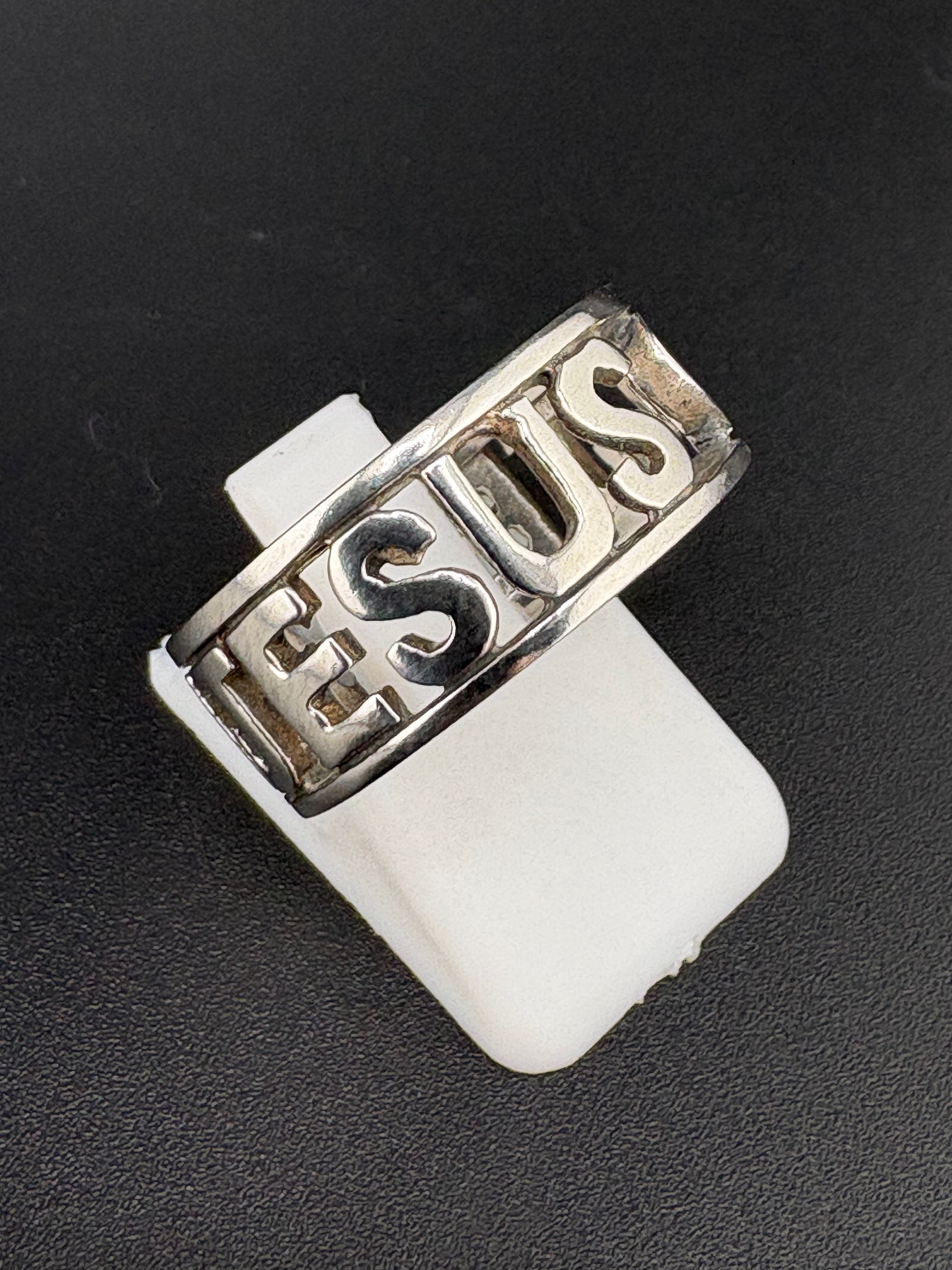 925 Sterling Silver Jesus Script Heart Ring — Size 8.25
