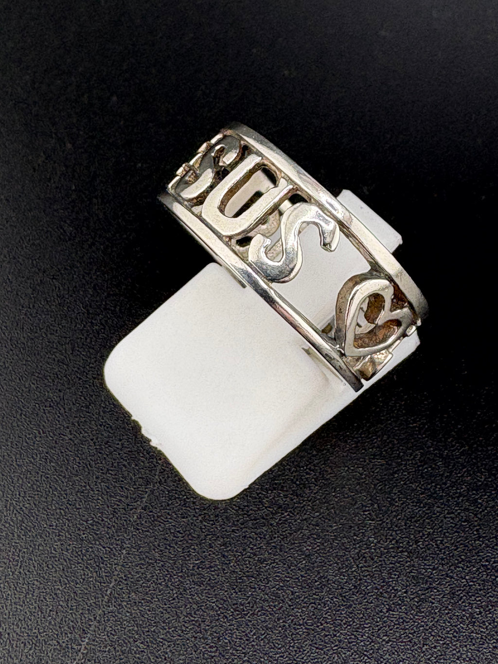 925 Sterling Silver Jesus Script Heart Ring — Size 8.25