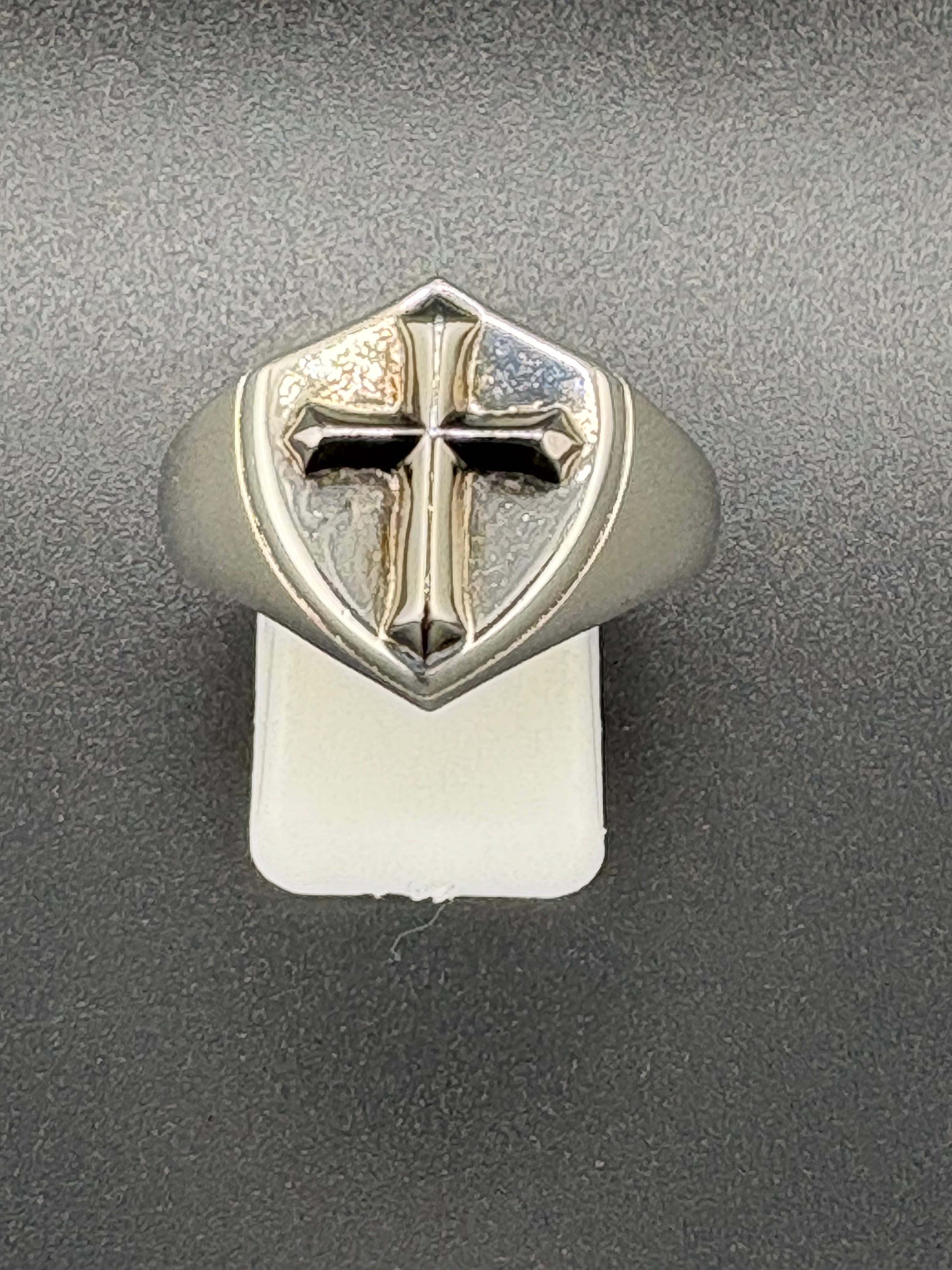 .925 Sterling Silver Two-Tone Cross Shield Ring – 10.38g