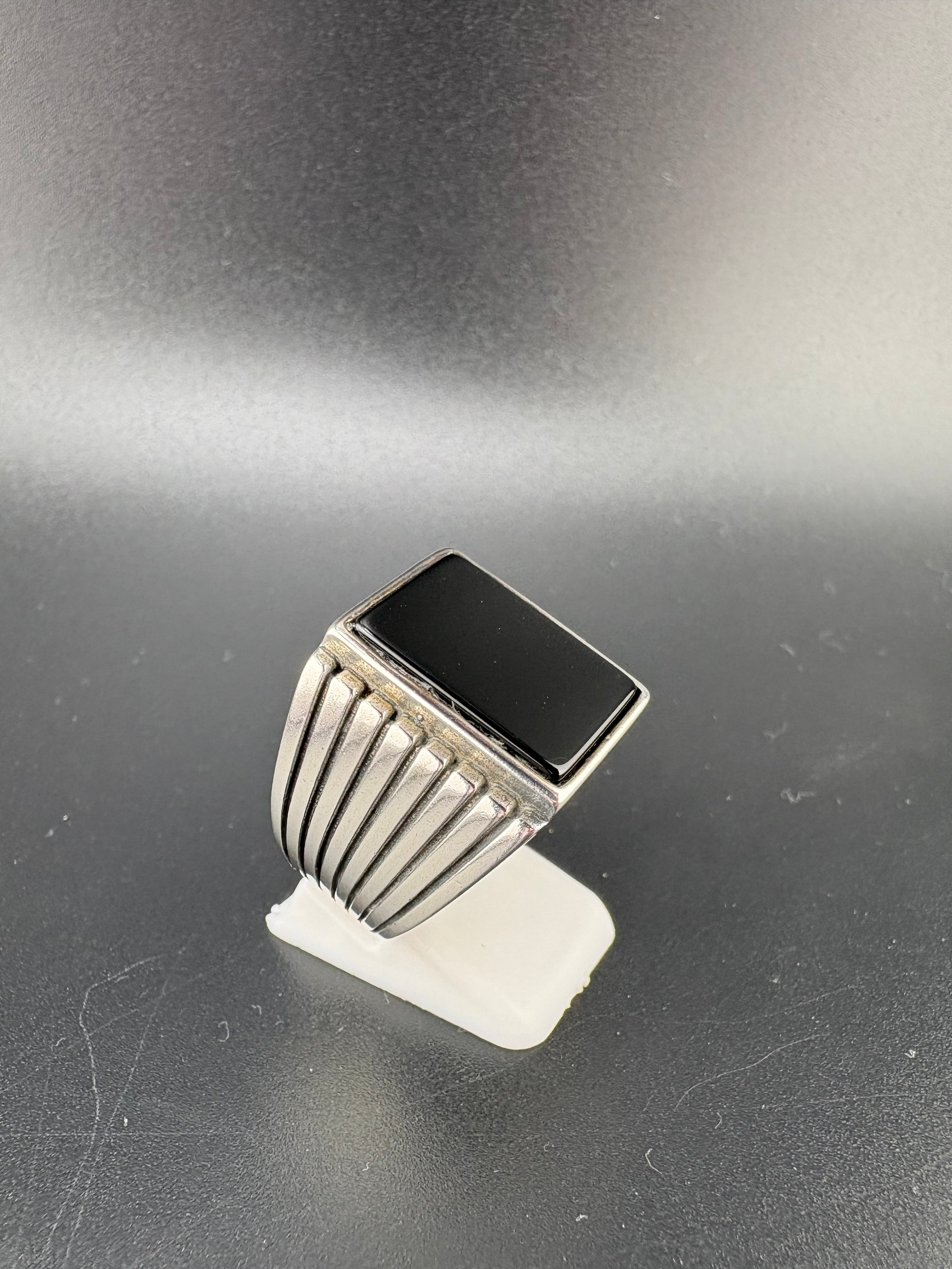 .925 Sterling Silver Square Onyx Ring – 10.54g