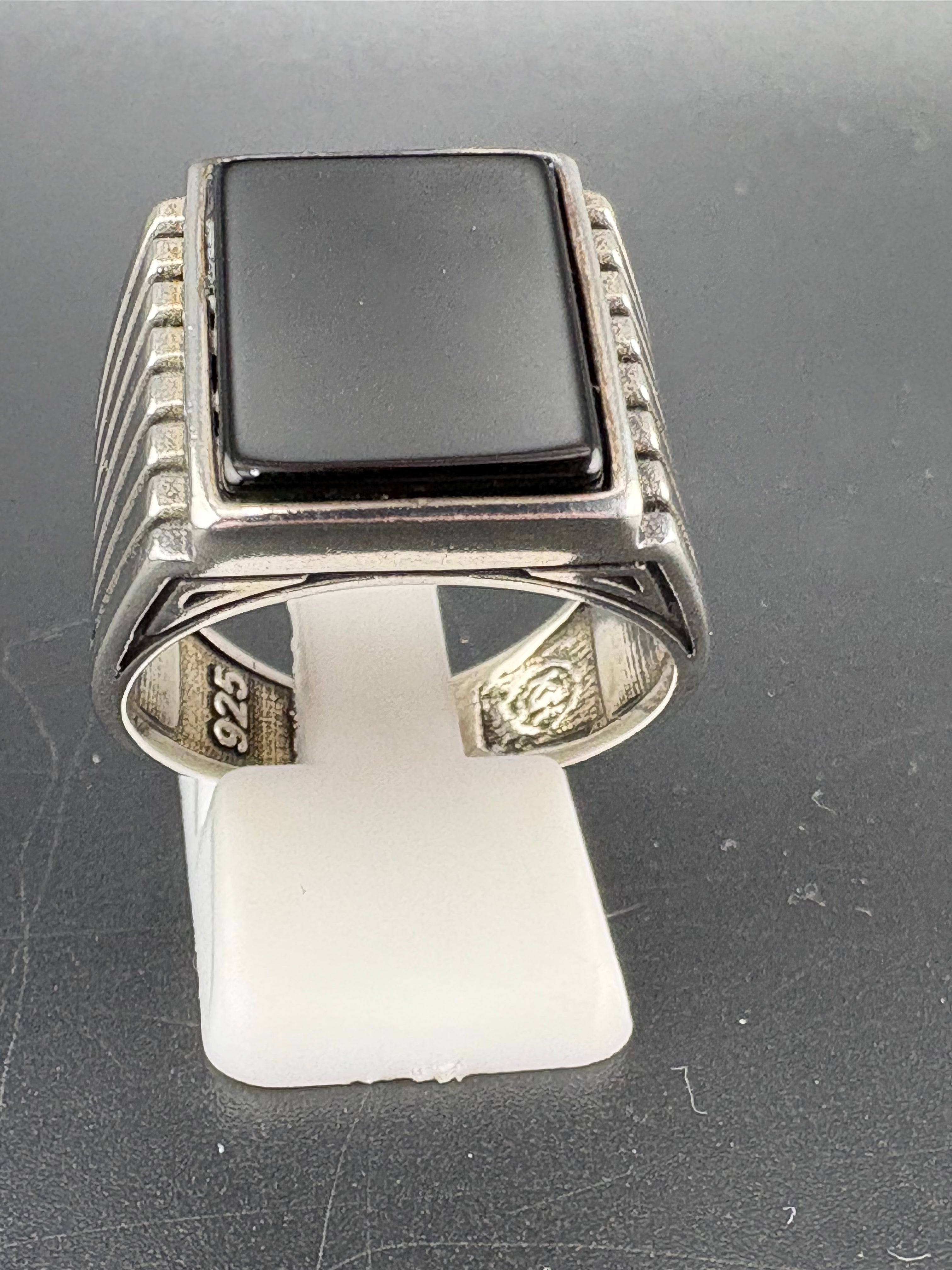 .925 Sterling Silver Square Onyx Ring – 10.54g