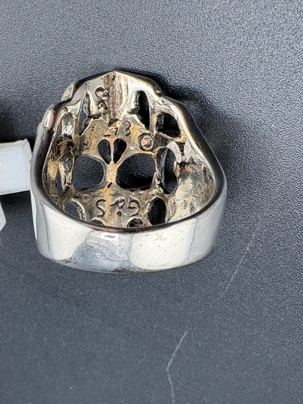 .925 Sterling Silver Skull & Rose Ring – 9g – Size 6.75