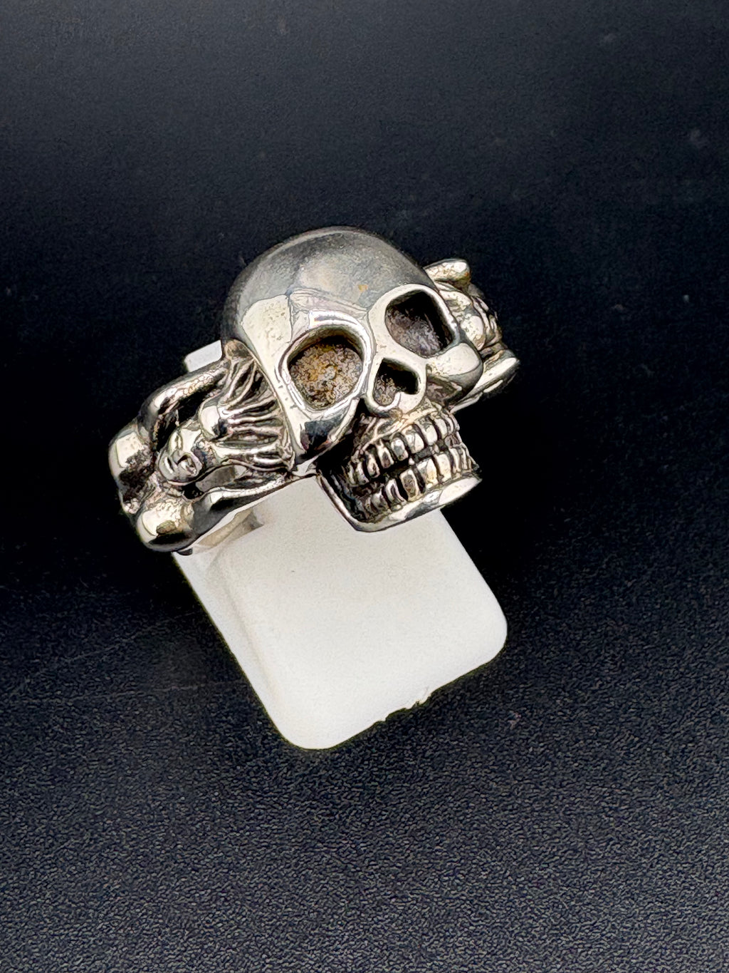 .925 Sterling Silver Skull Woman Figure Ring – 11.2g – Size 10