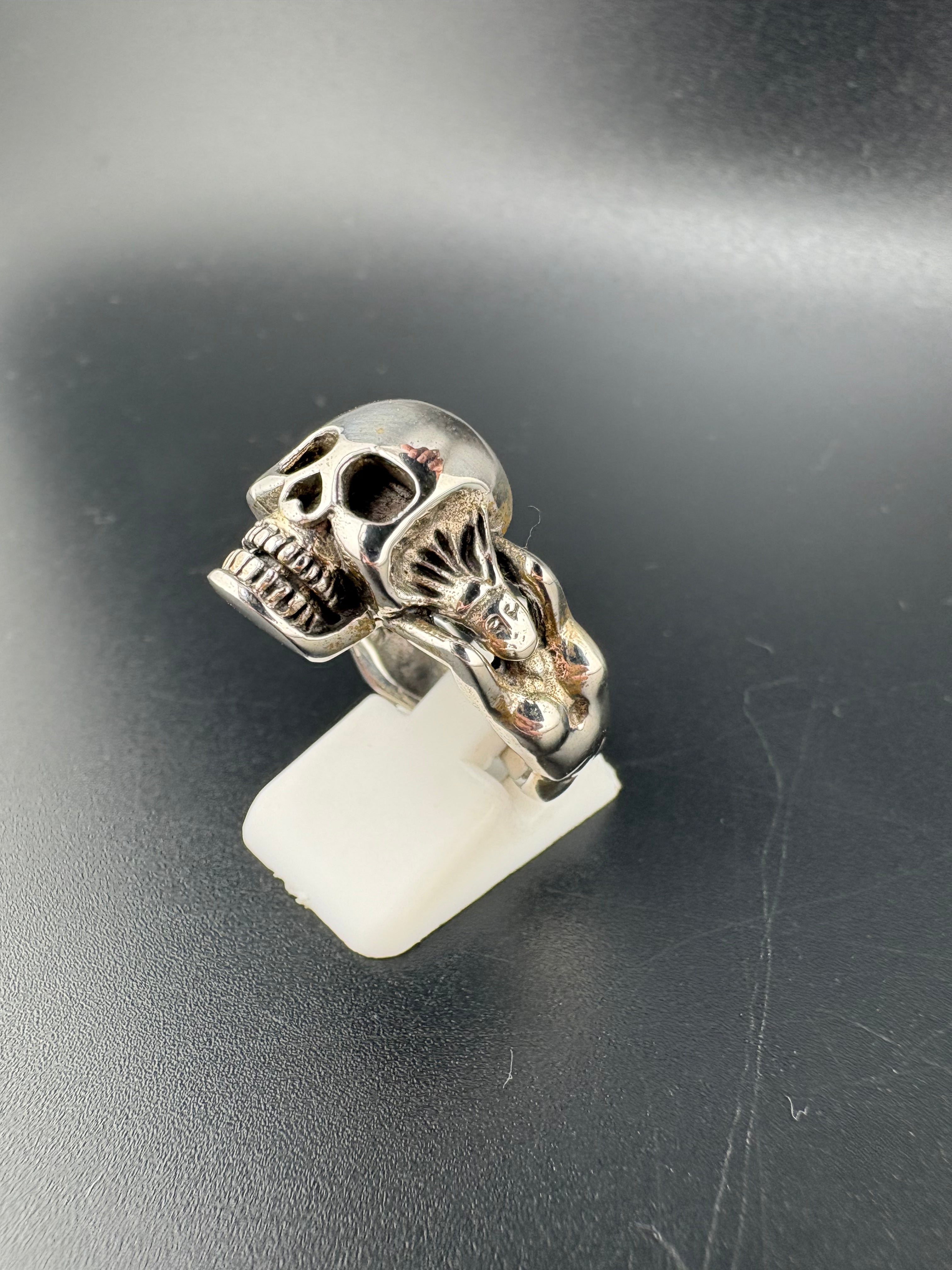 .925 Sterling Silver Skull Woman Figure Ring – 11.2g – Size 10