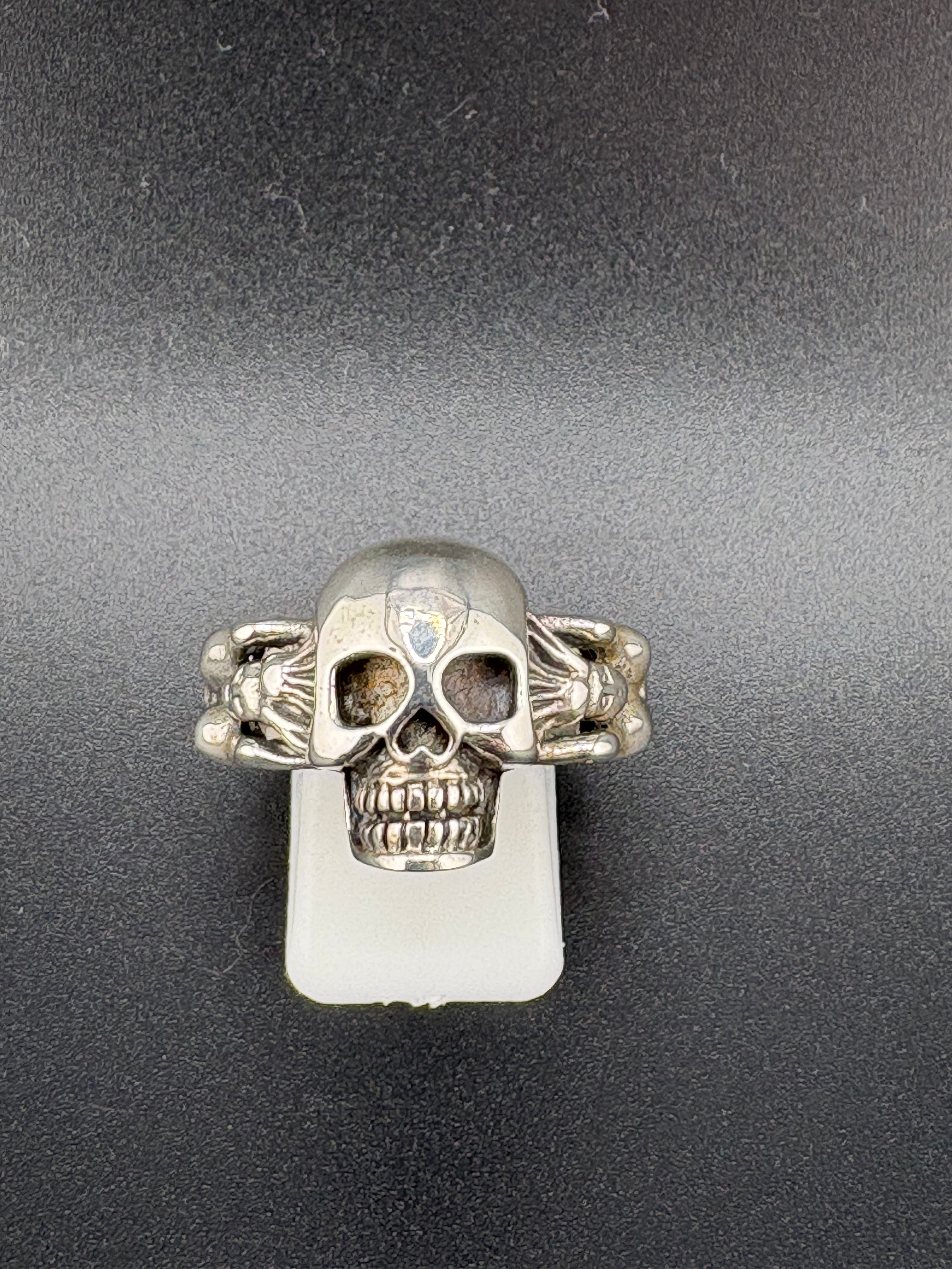 .925 Sterling Silver Skull Woman Figure Ring – 11.2g – Size 10