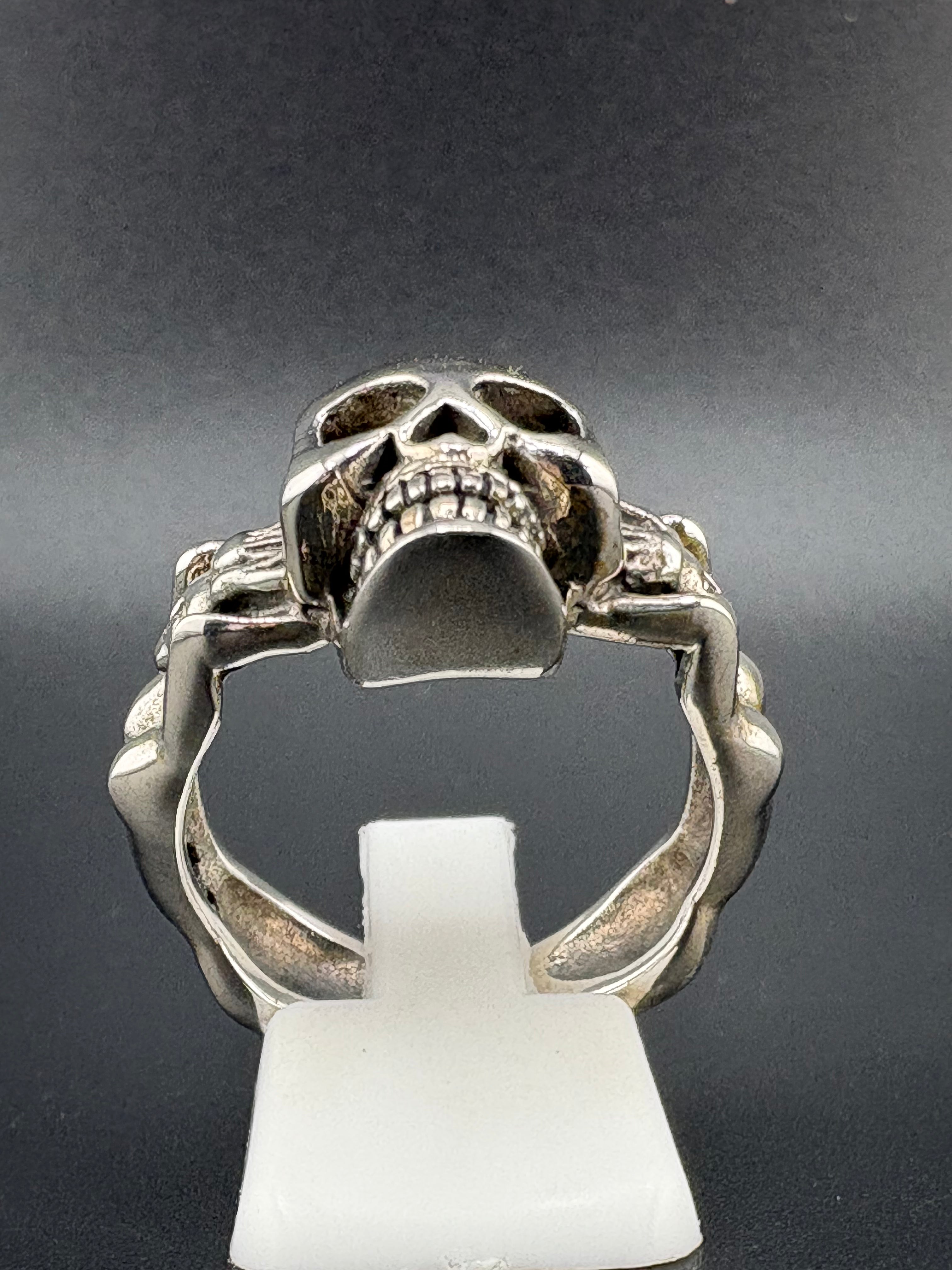 .925 Sterling Silver Skull Woman Figure Ring – 11.2g – Size 10