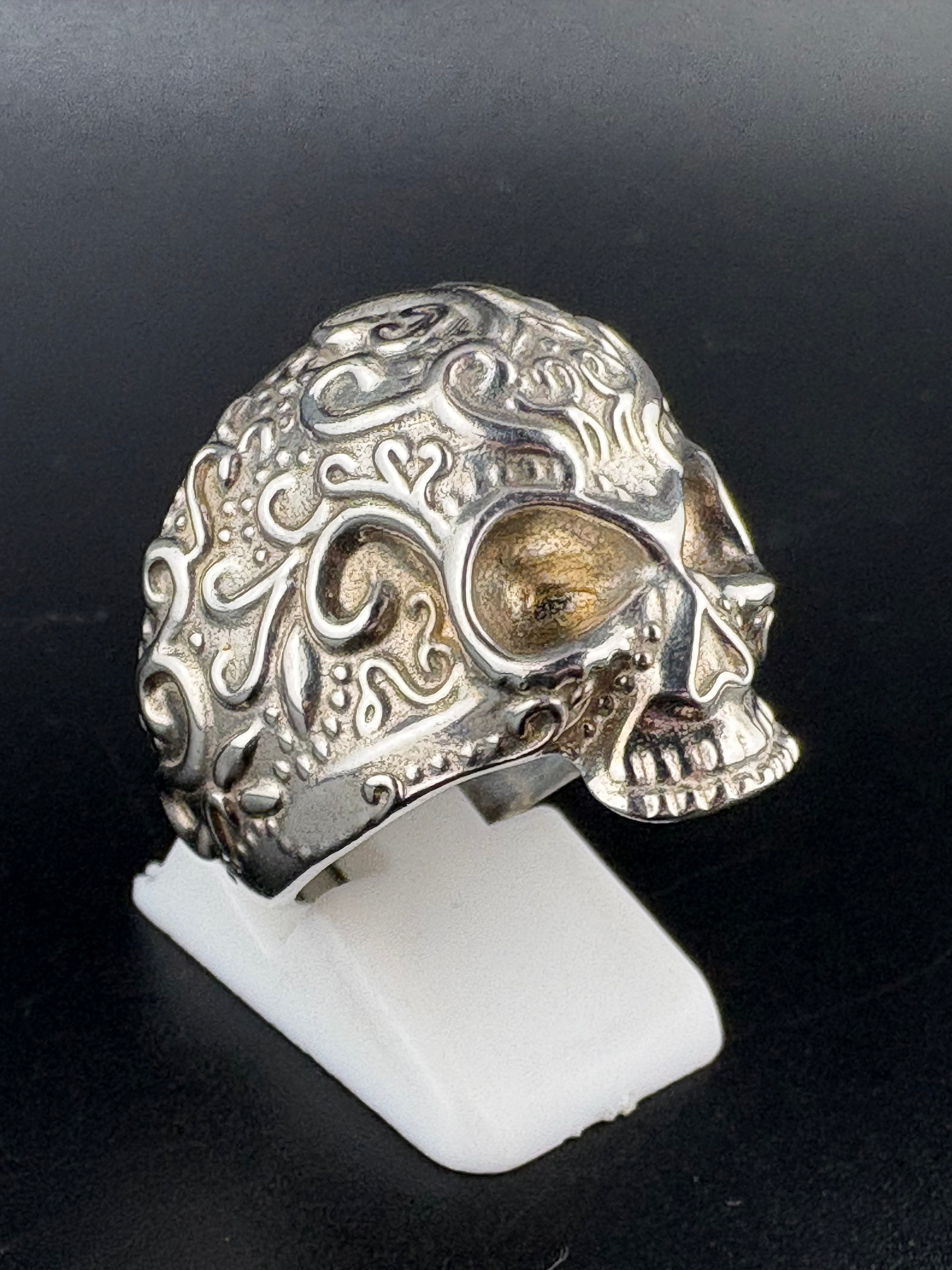 .925 Sterling Silver Día de los Muertos Ring – 12.7g – Size 9 Adjustable
