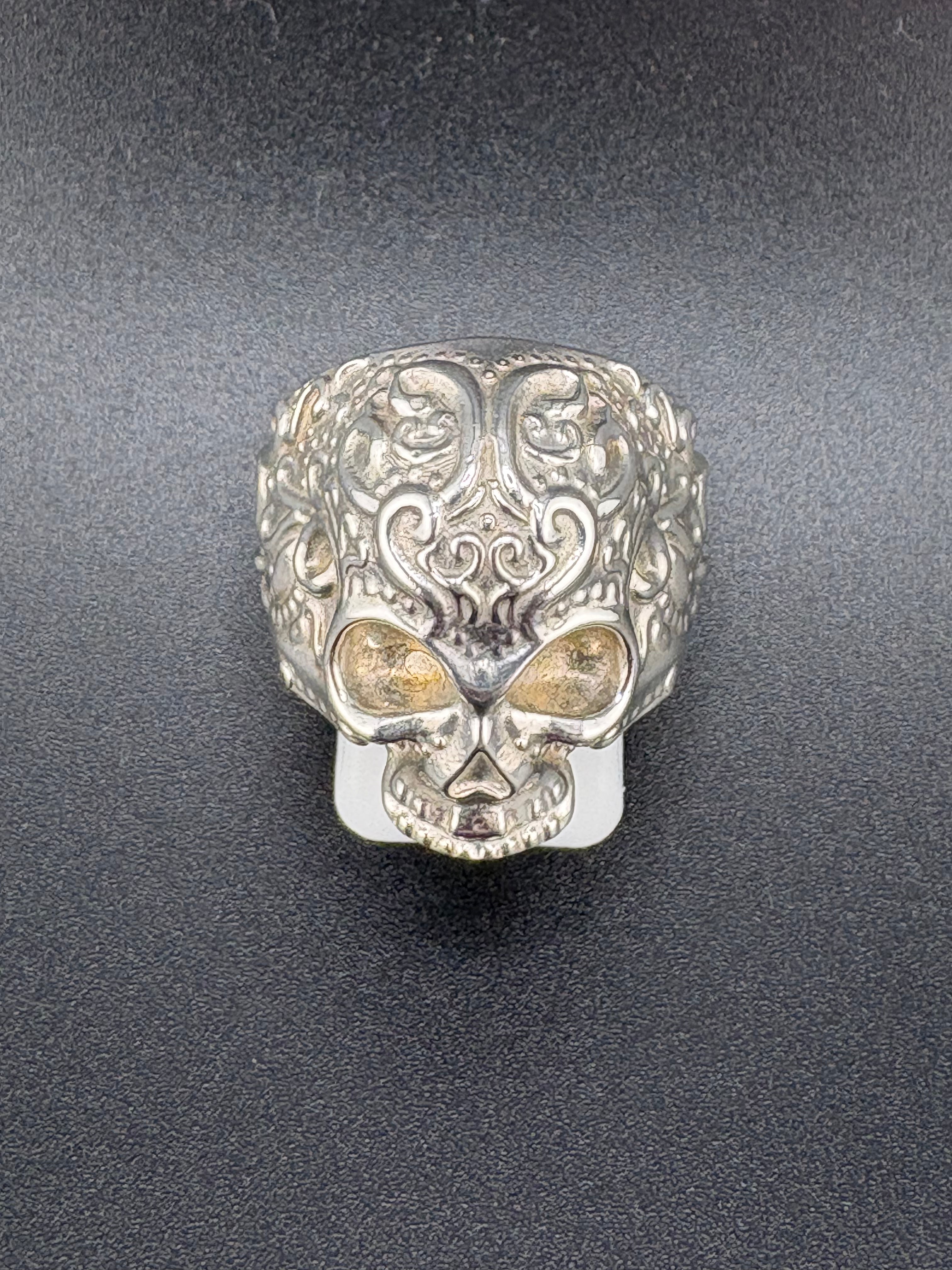 .925 Sterling Silver Día de los Muertos Ring – 12.7g – Size 9 Adjustable