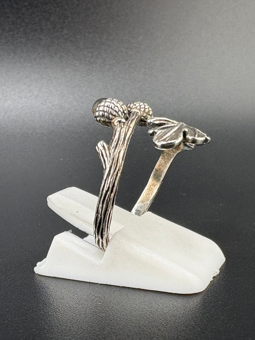 .925 Sterling Silver Acorn & Leaf Ring – 2.43g – Size 8 Adjustable