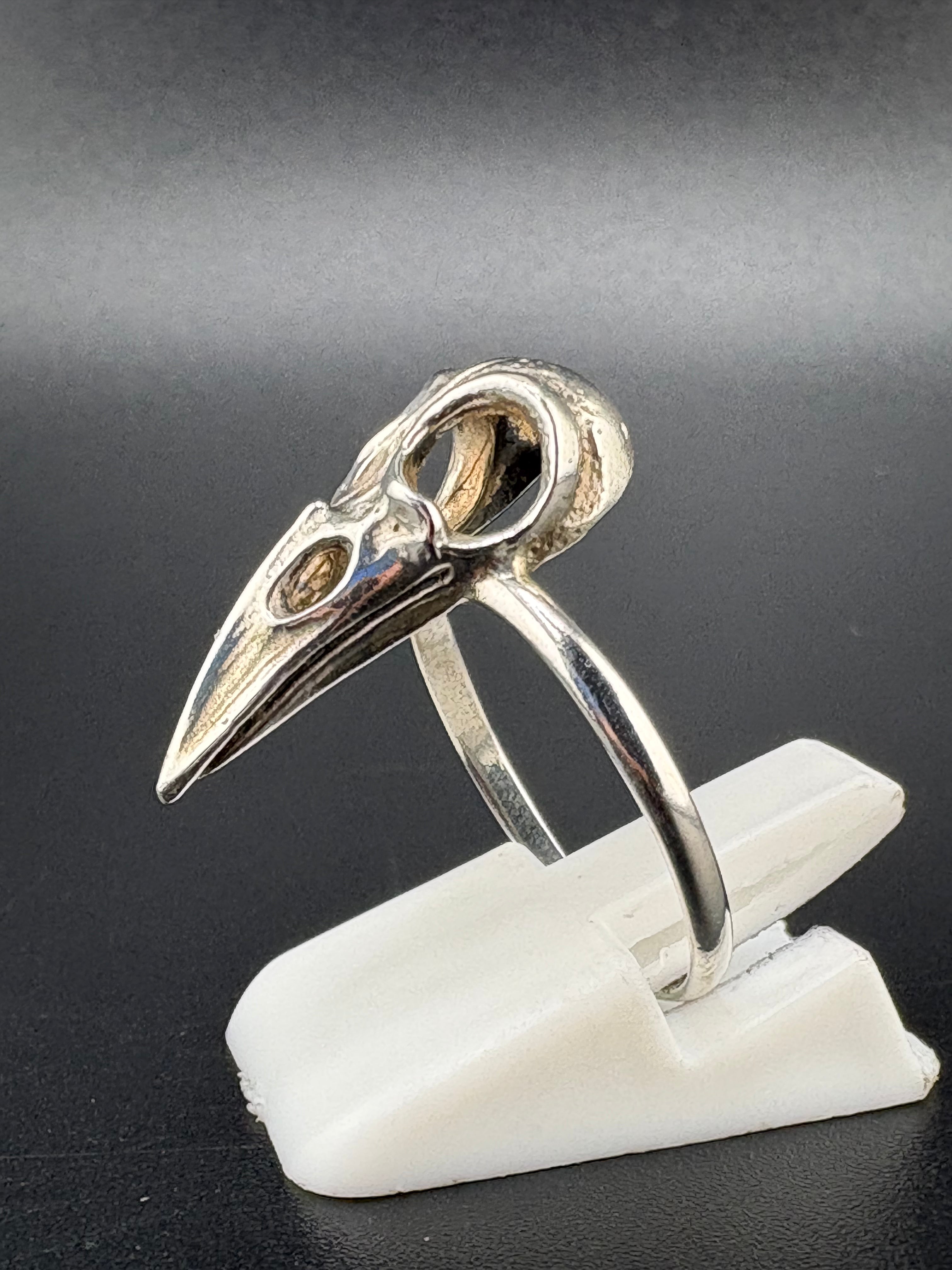 .925 Sterling Silver Crow Skull Ring – 2g
