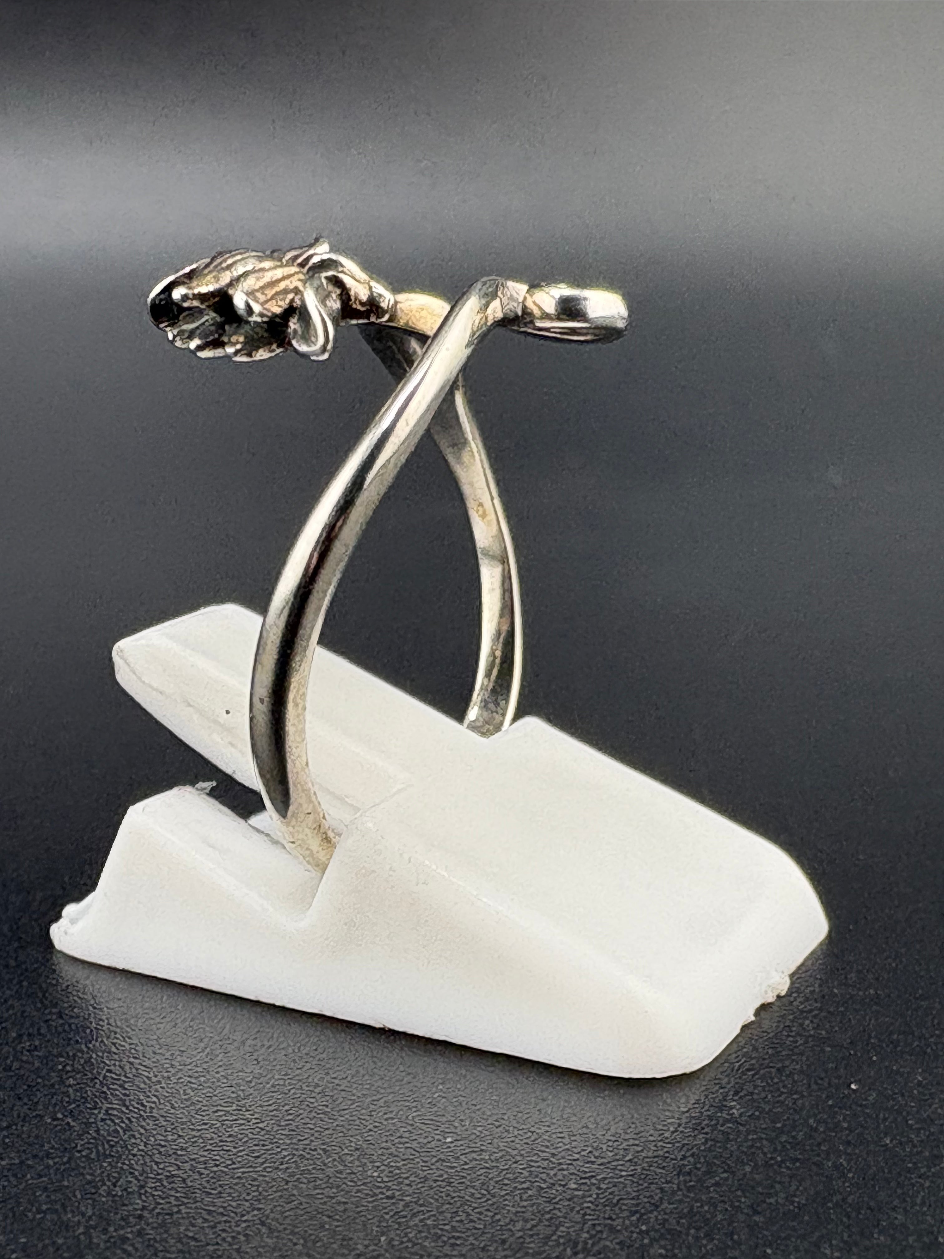 .925 Sterling Silver Lotus Flower Ring – 3.21g – Size 7.5 Adjustable