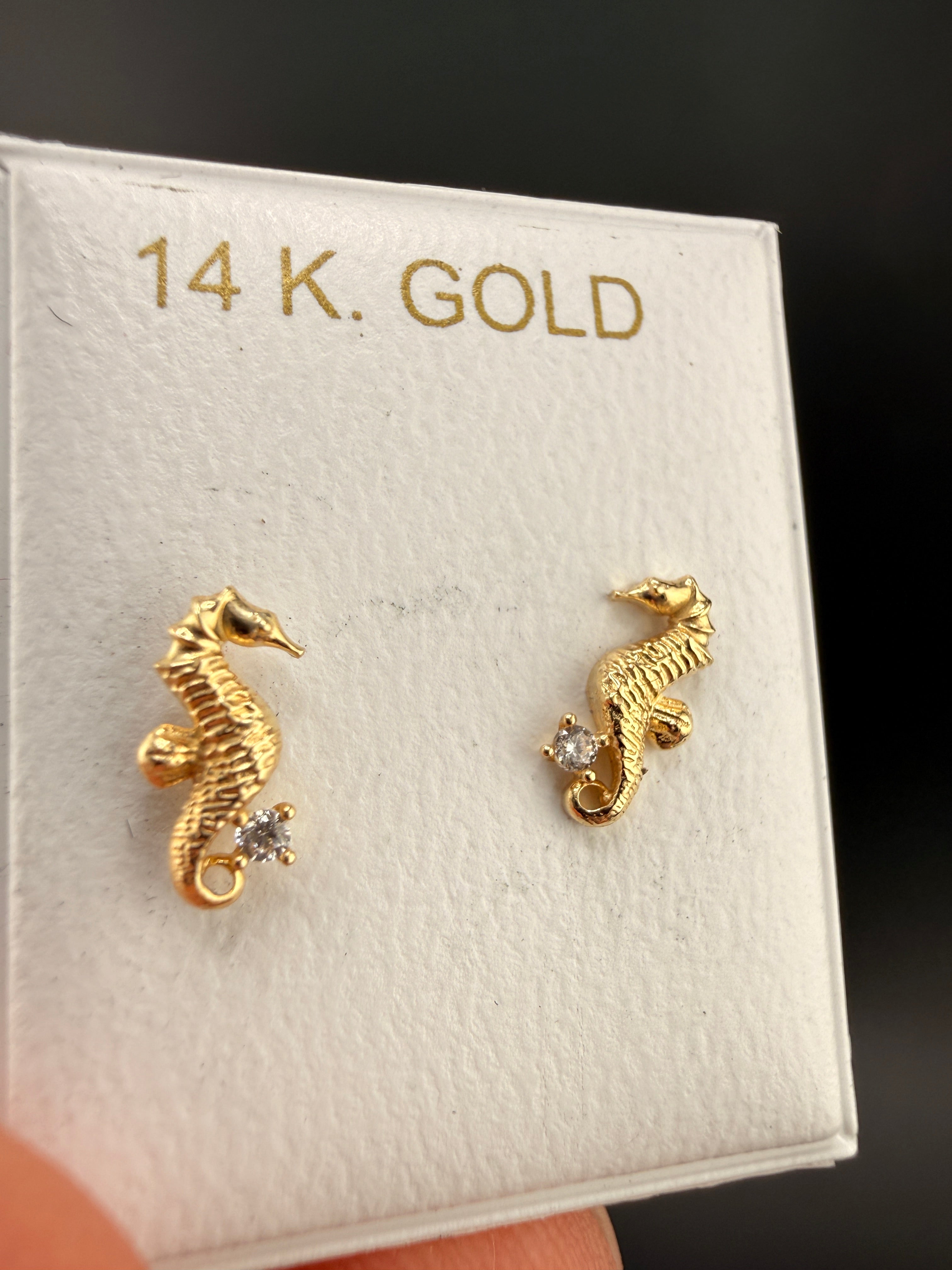 14K Solid Gold Seahorse Earrings – Unique Nautical Gold Stud Earrings | Wholesale Price Jewelry