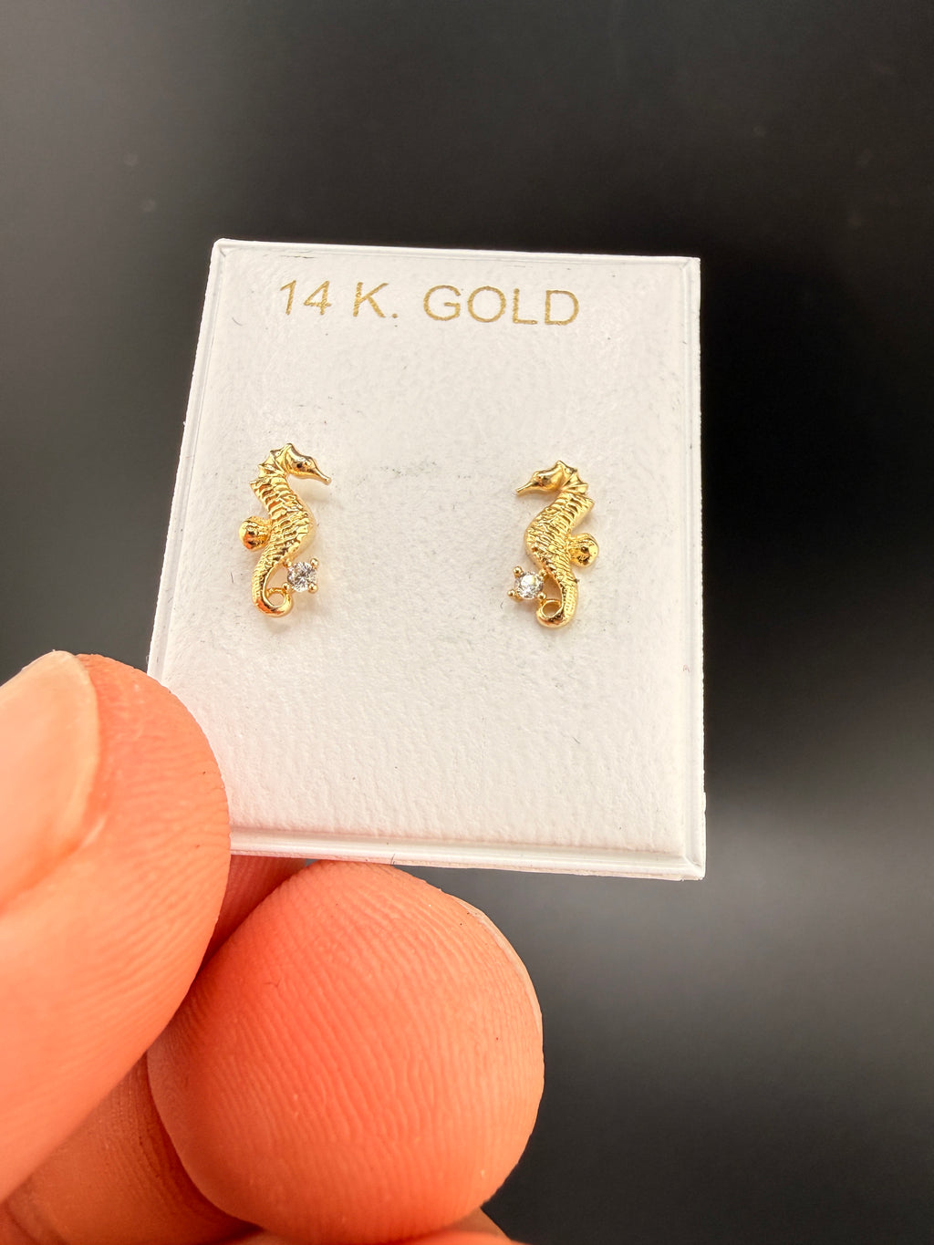 14K Solid Gold Seahorse Earrings – Unique Nautical Gold Stud Earrings | Wholesale Price Jewelry