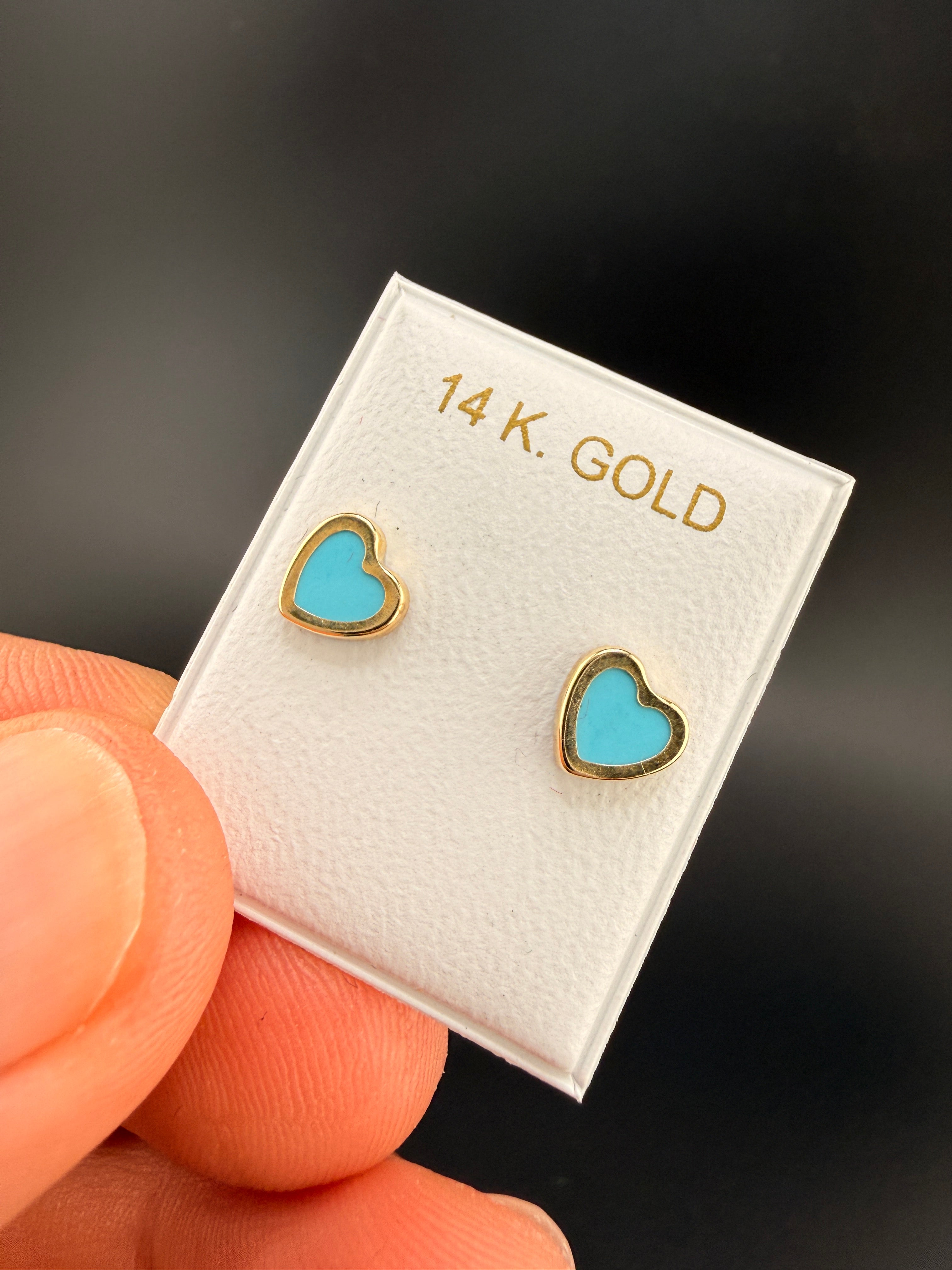 14K Gold Baby Blue Heart Earrings – Real Gold Heart Studs | Jewelry Connect Wholesale Price