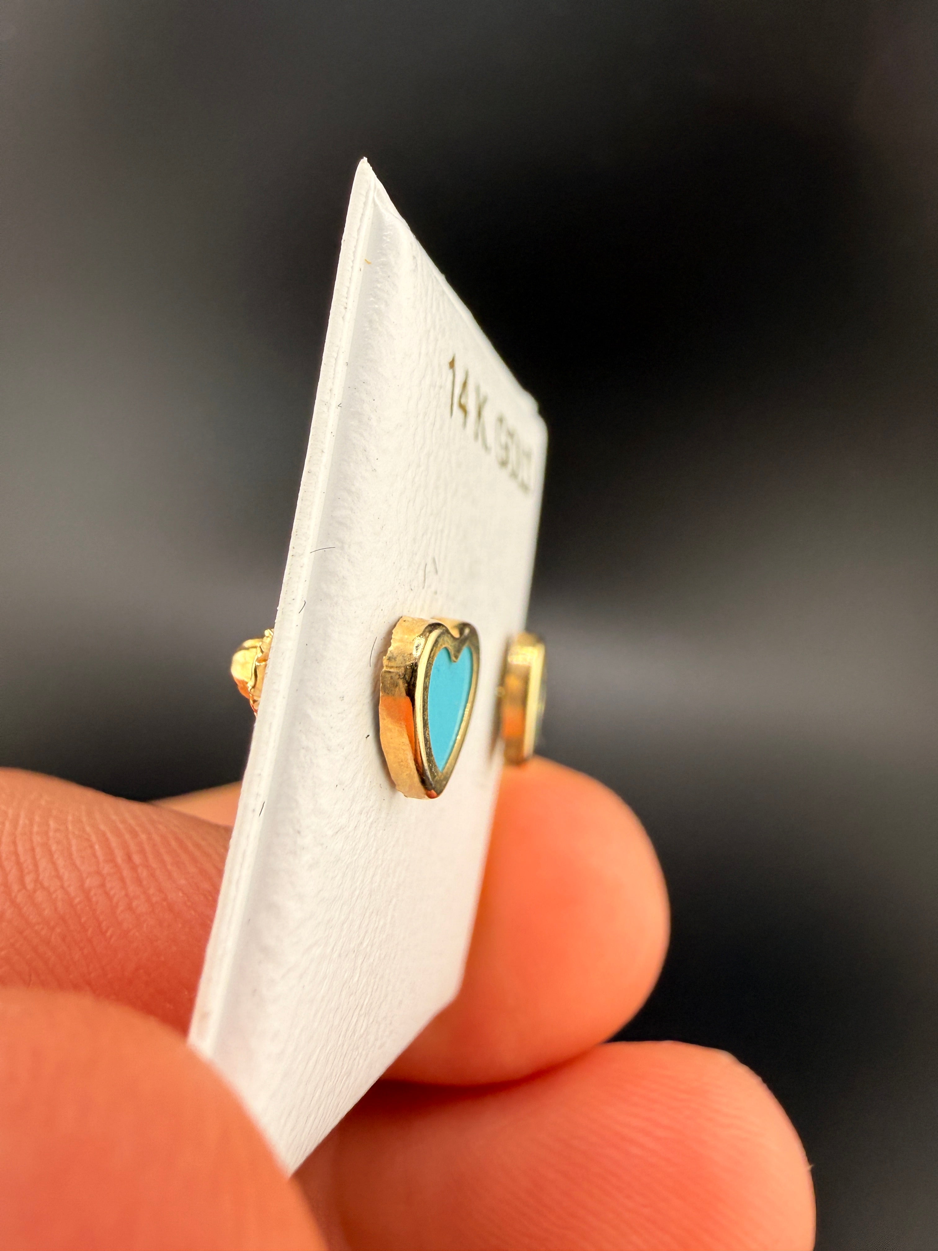 14K Gold Baby Blue Heart Earrings – Real Gold Heart Studs | Jewelry Connect Wholesale Price