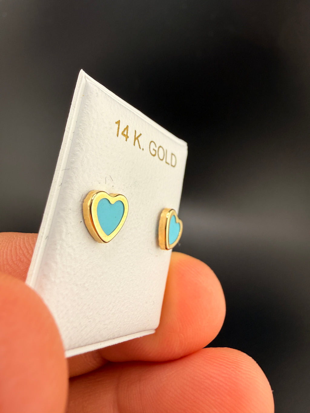 14K Gold Baby Blue Heart Earrings – Real Gold Heart Studs | Jewelry Connect Wholesale Price