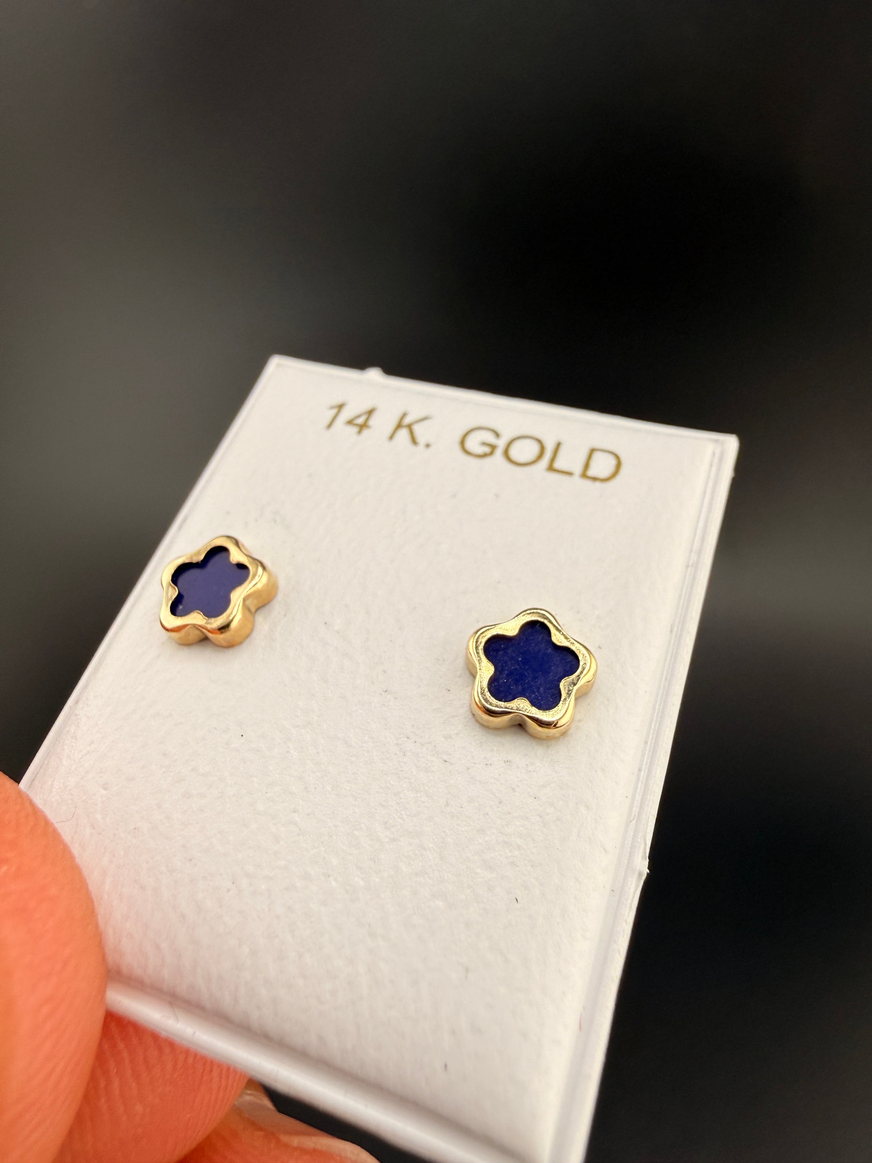 14K Gold Navy Blue Cloverleaf Earrings – Luxury Clover Stud Earrings | Jewelry Connect Wholesale Price