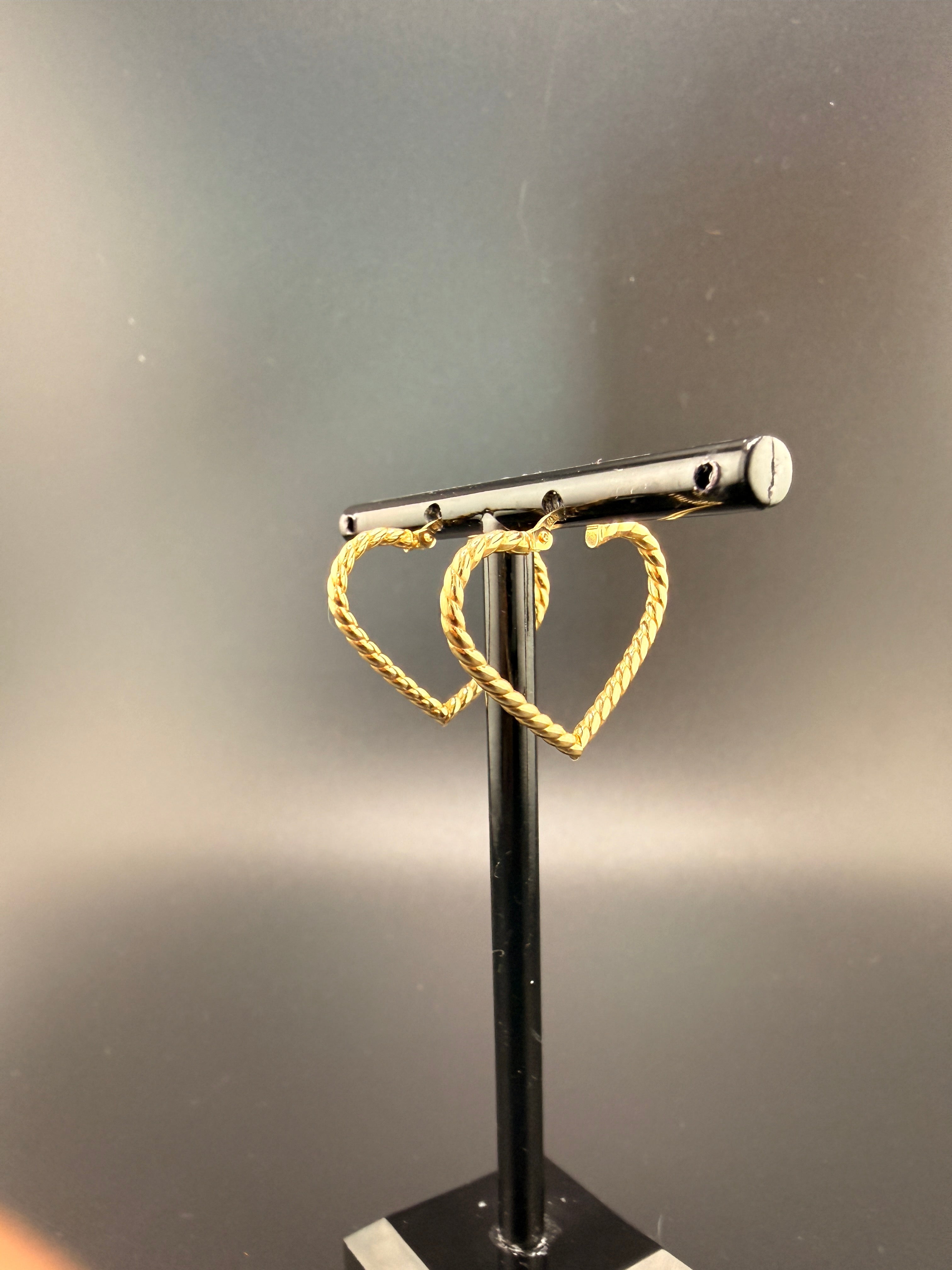 14K Solid Gold Heart Hoop Earrings – Lightweight Diamond-Cut Heart Hoops (1.53g) | Jewelry Connect Wholesale Price