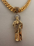 14K Gold Standing Jesus Pendant with CZ Diamonds – Two Tone Gold & White Gold Religious Charm (4.6g)