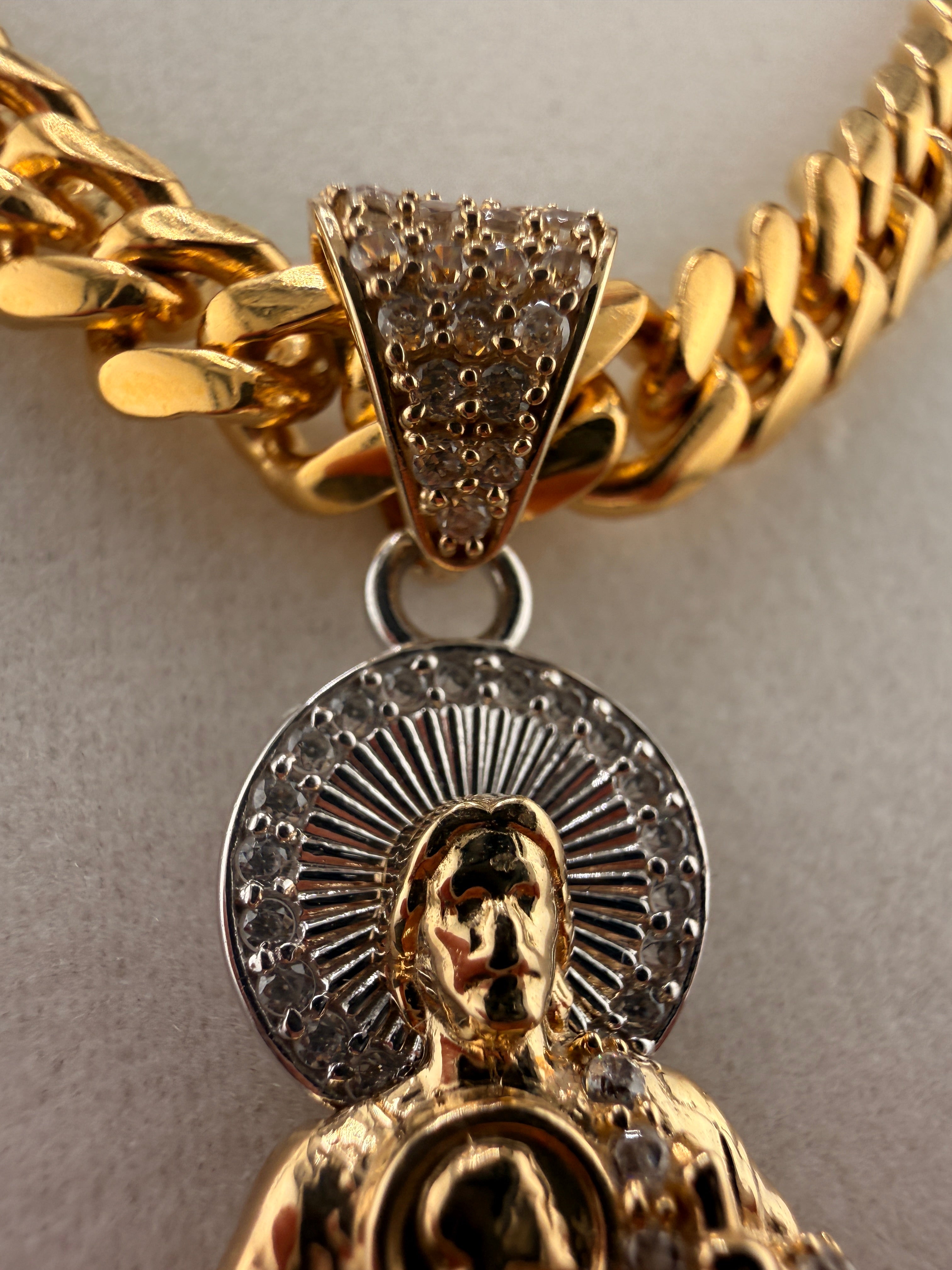 14K Gold Standing Jesus Pendant with CZ Diamonds – Two Tone Gold & White Gold Religious Charm (4.6g)