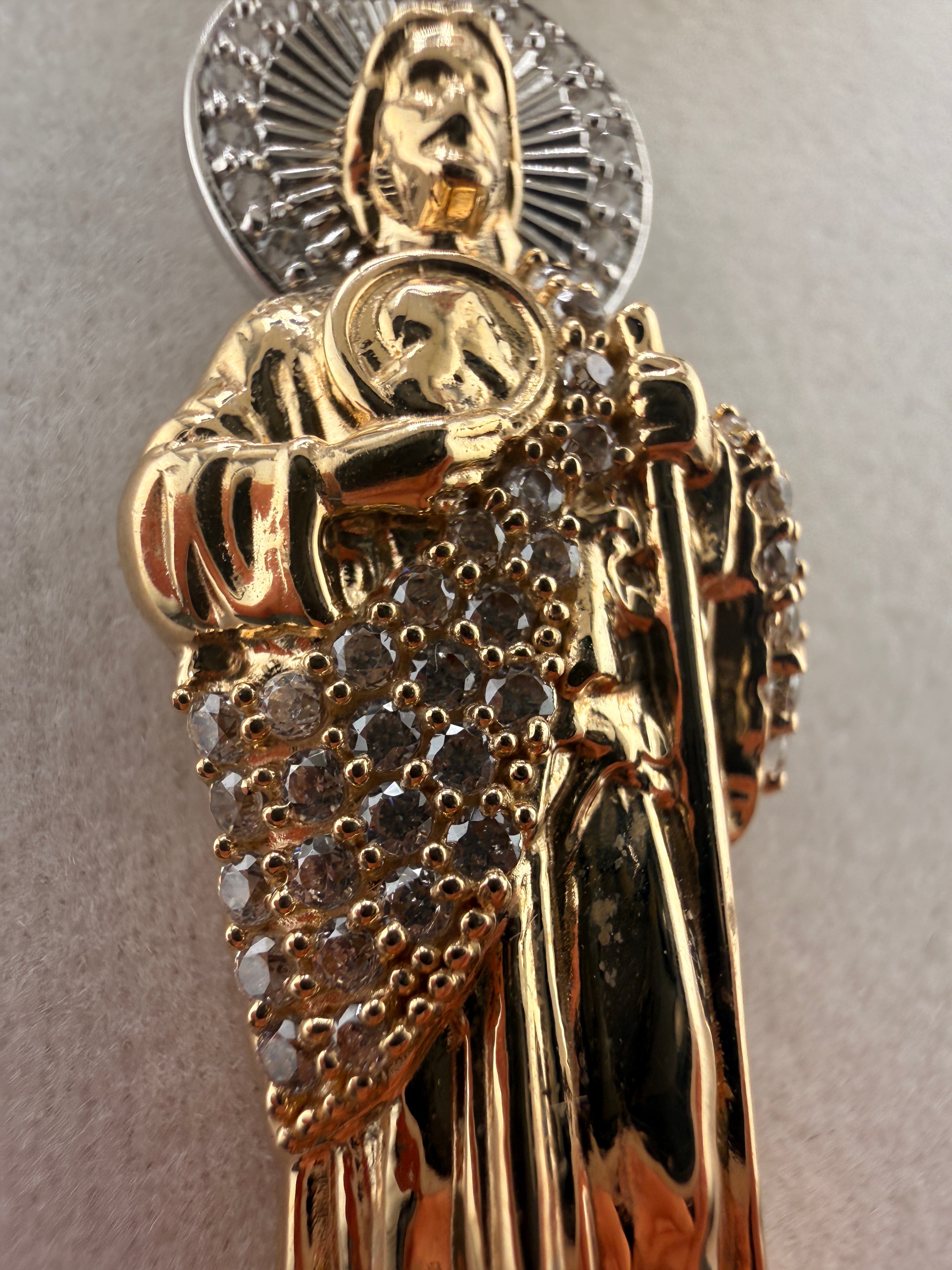14K Gold Standing Jesus Pendant with CZ Diamonds – Two Tone Gold & White Gold Religious Charm (4.6g)