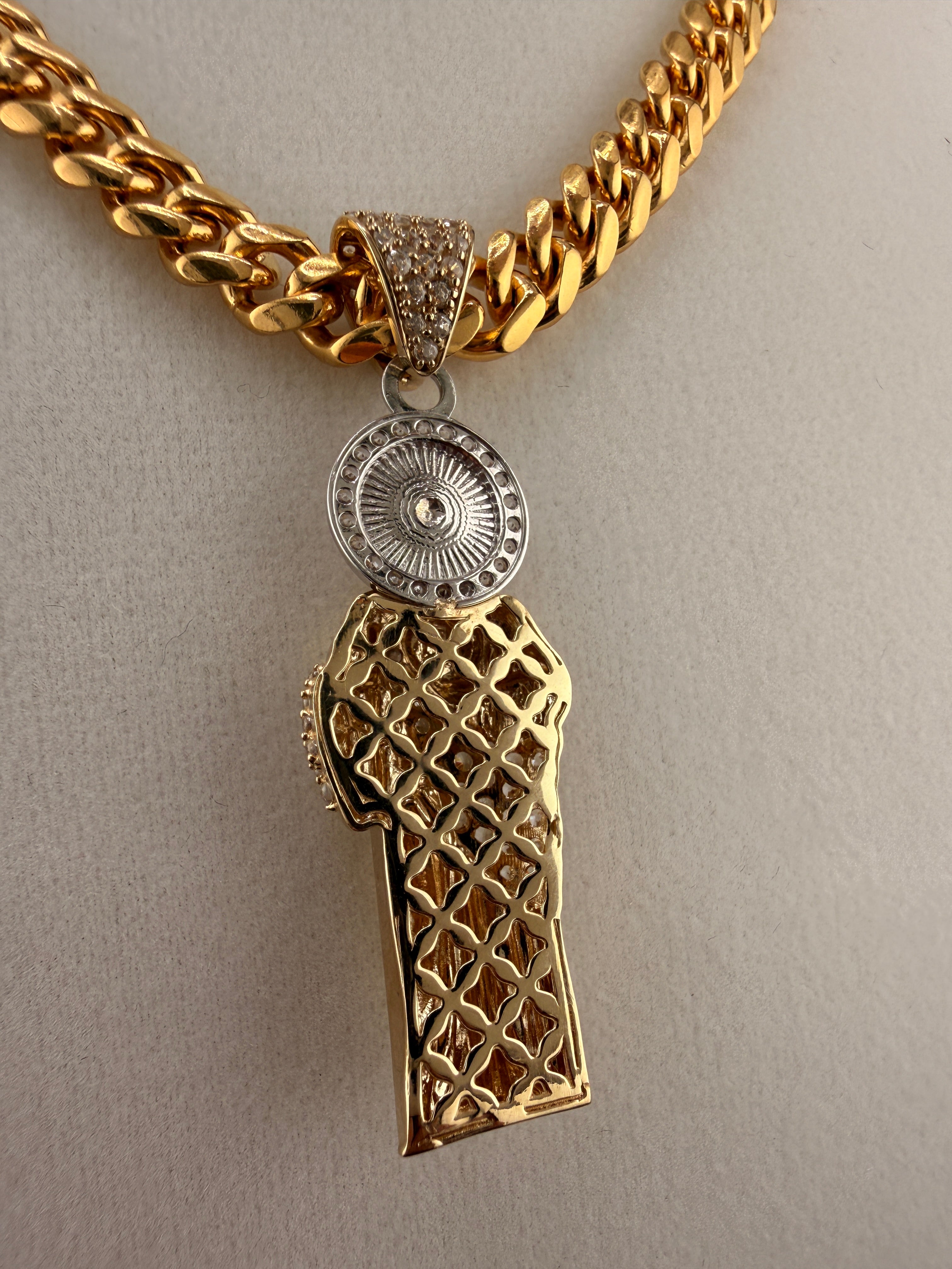 14K Gold Standing Jesus Pendant with CZ Diamonds – Two Tone Gold & White Gold Religious Charm (4.6g)