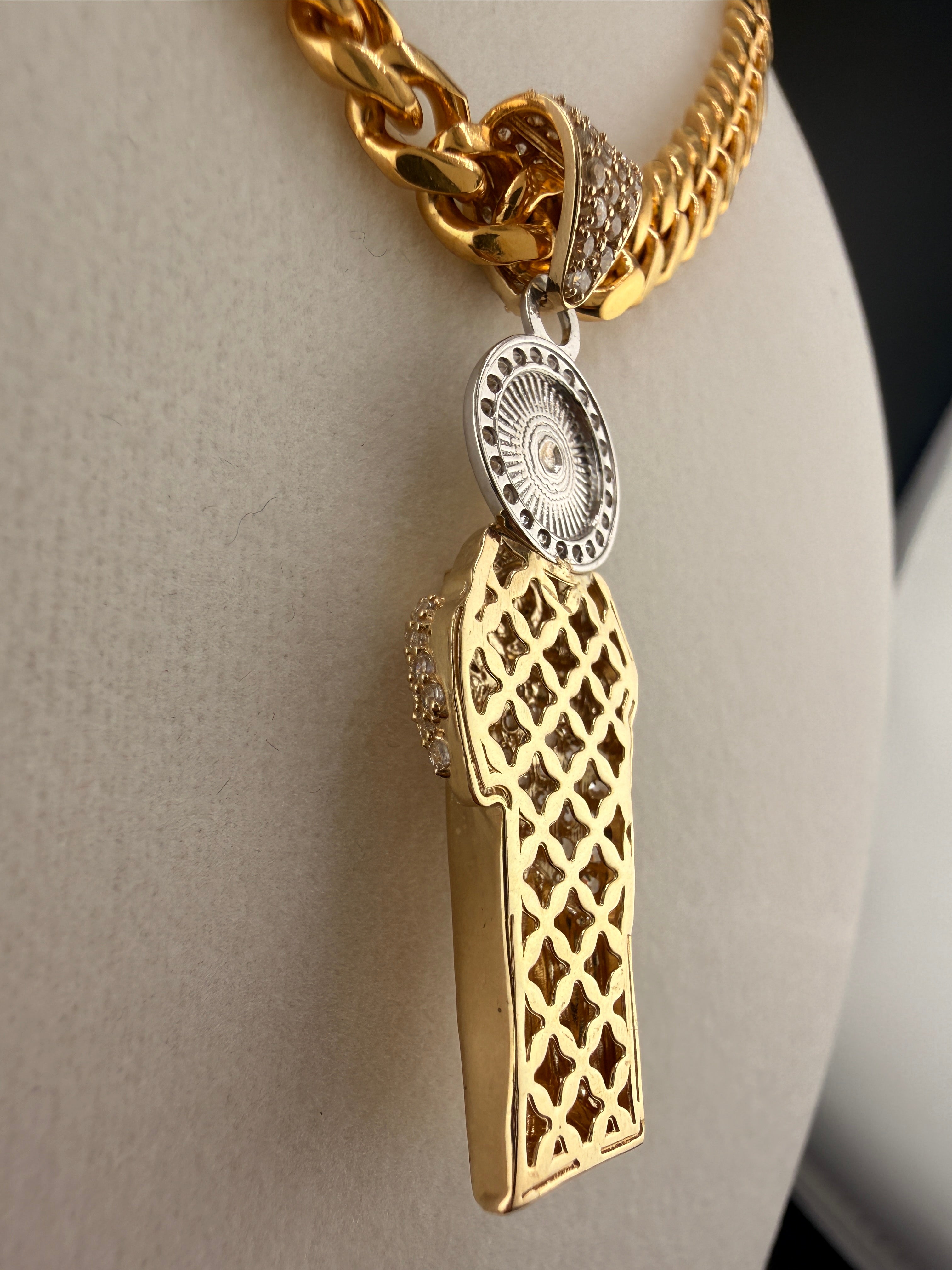 14K Gold Standing Jesus Pendant with CZ Diamonds – Two Tone Gold & White Gold Religious Charm (4.6g)