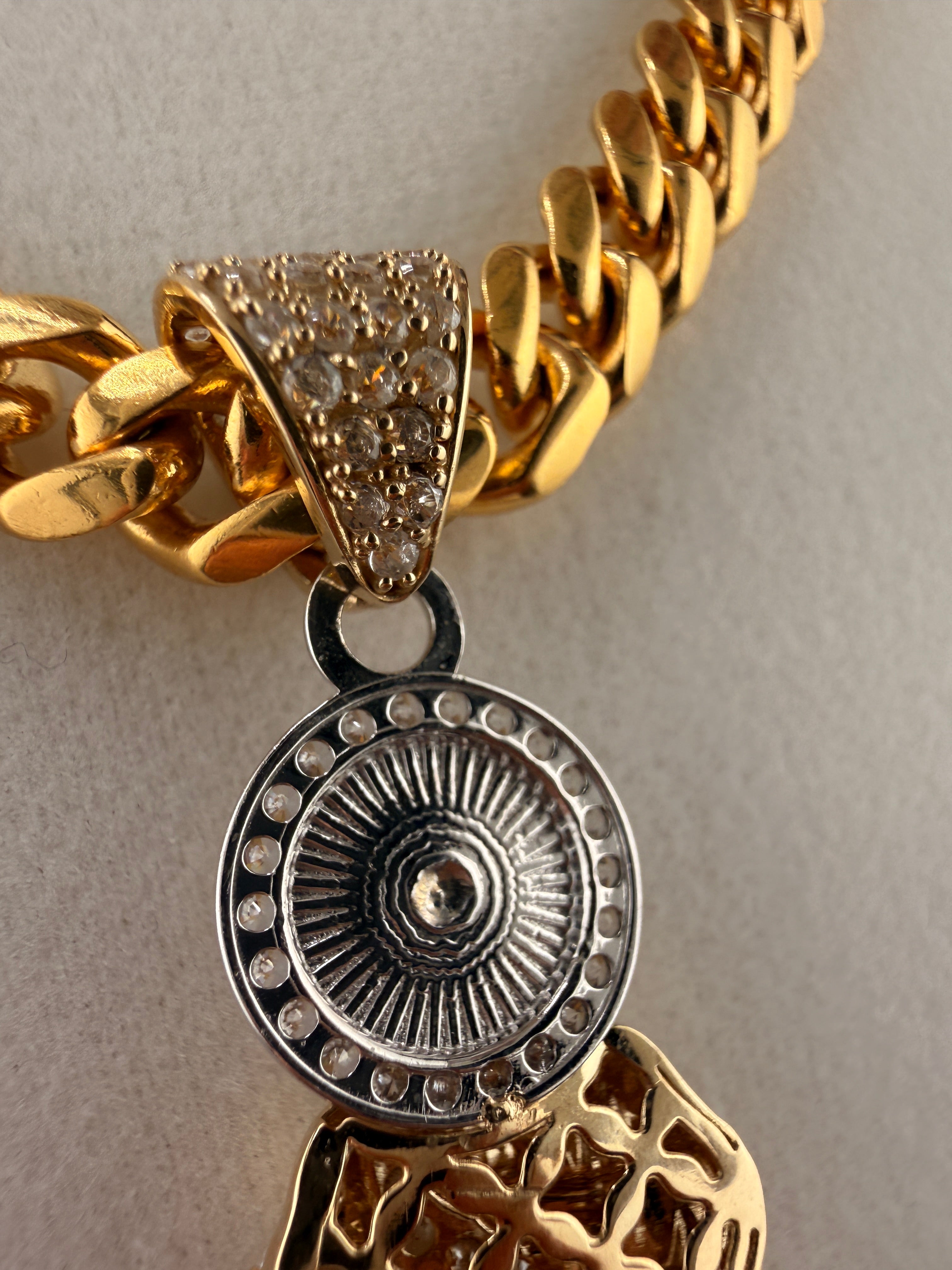 14K Gold Standing Jesus Pendant with CZ Diamonds – Two Tone Gold & White Gold Religious Charm (4.6g)
