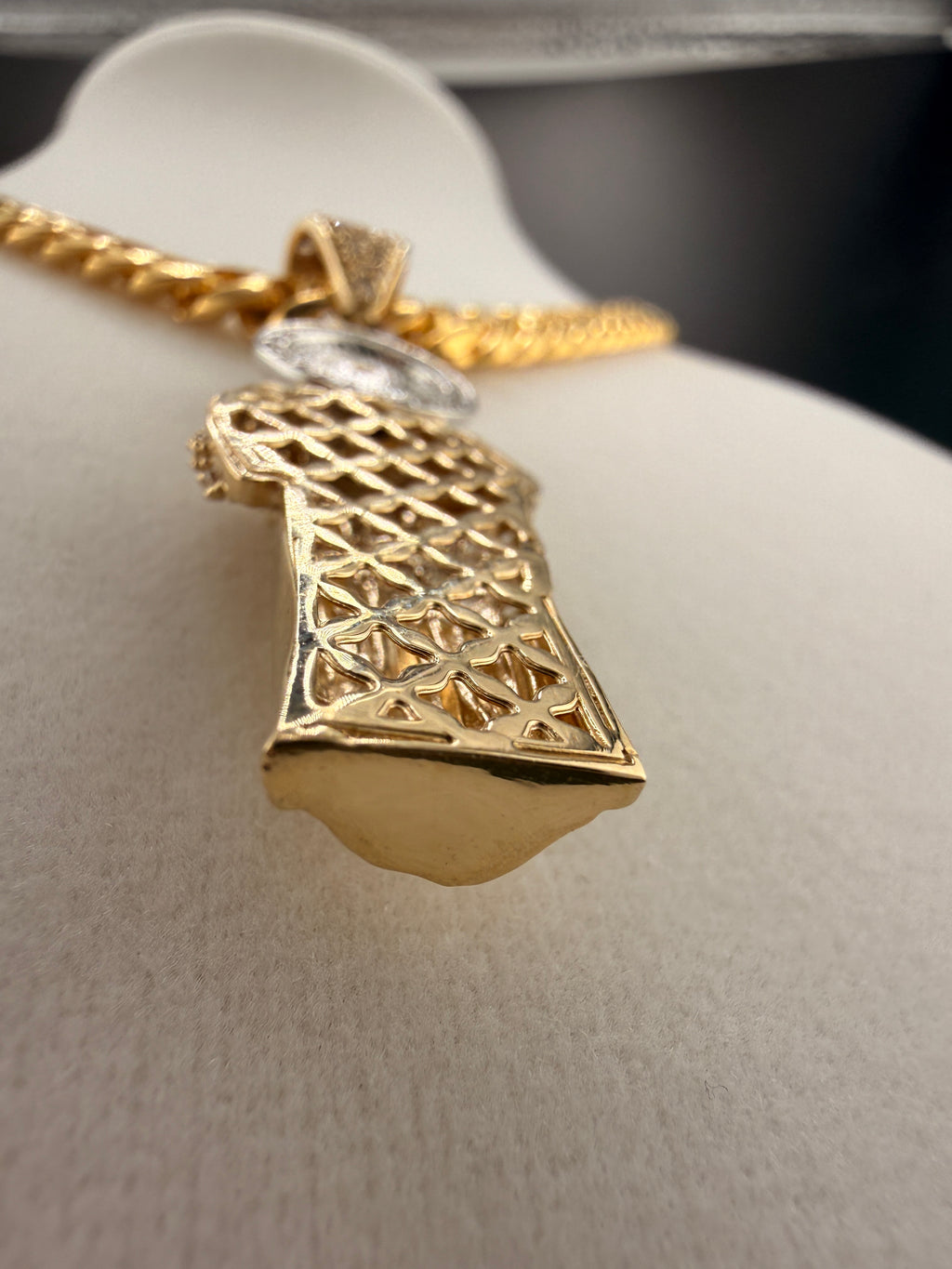 14K Gold Standing Jesus Pendant with CZ Diamonds – Two Tone Gold & White Gold Religious Charm (4.6g)