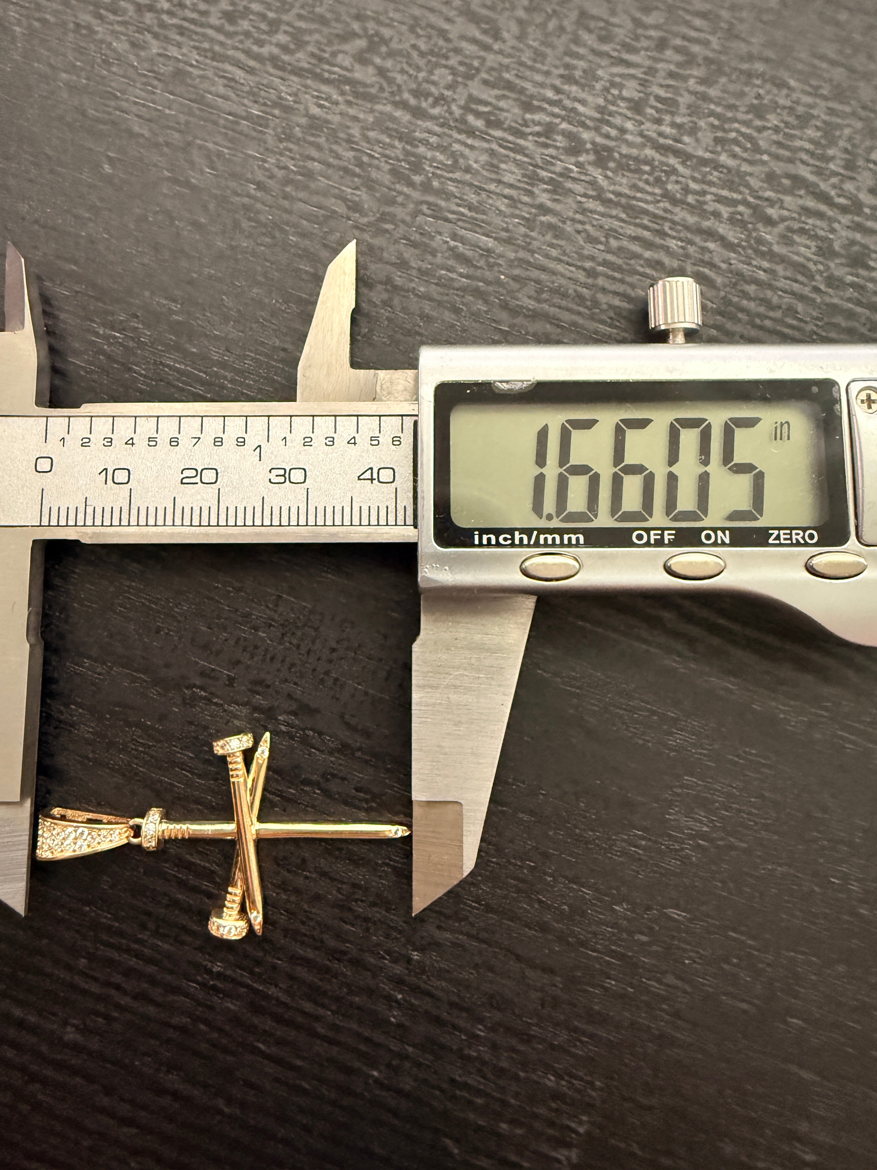 14K Gold Nail Cross Pendant with CZ Diamonds – 2.71g Real Gold Designer Cross |