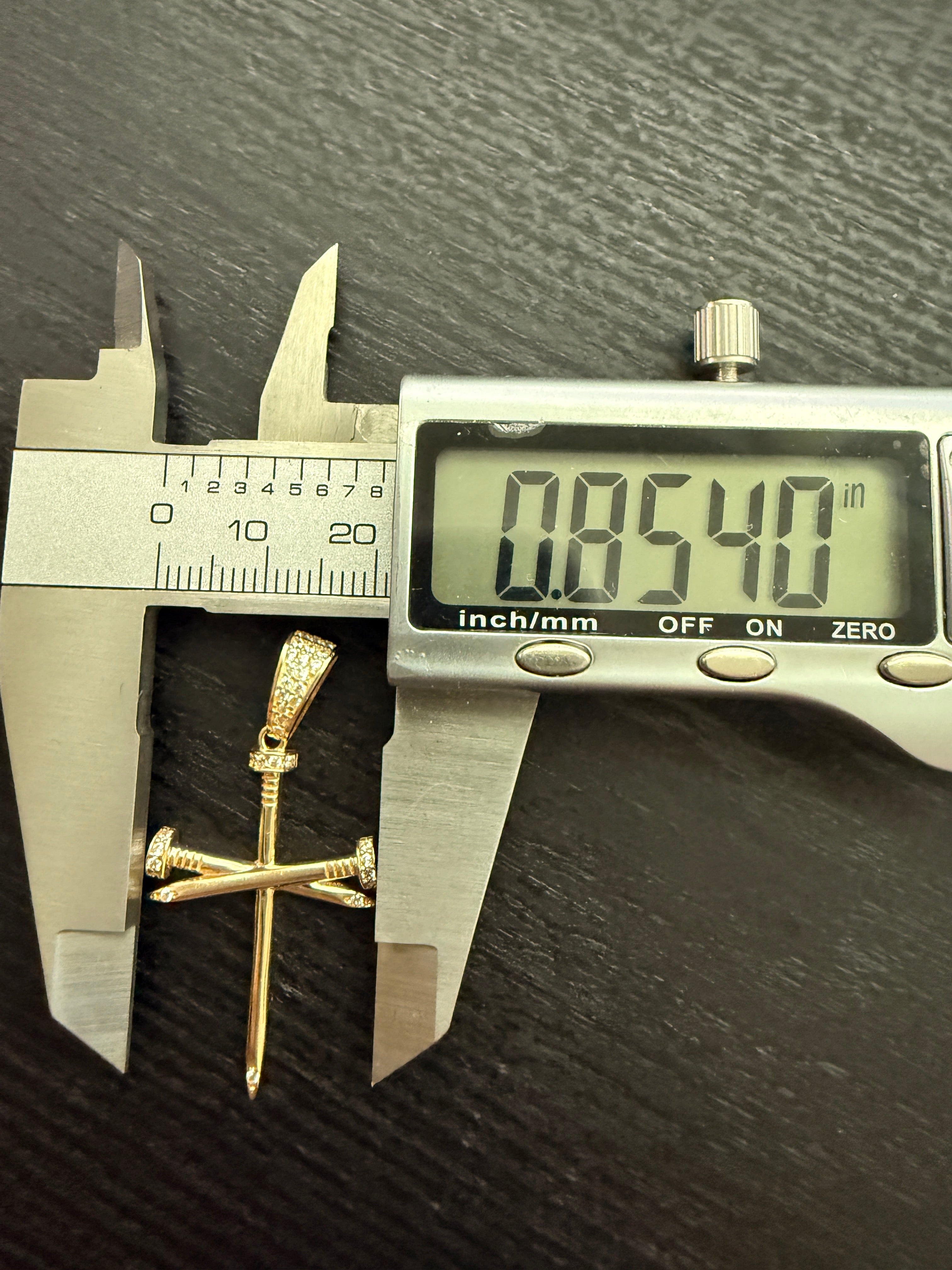 14K Gold Nail Cross Pendant with CZ Diamonds – 2.71g Real Gold Designer Cross |