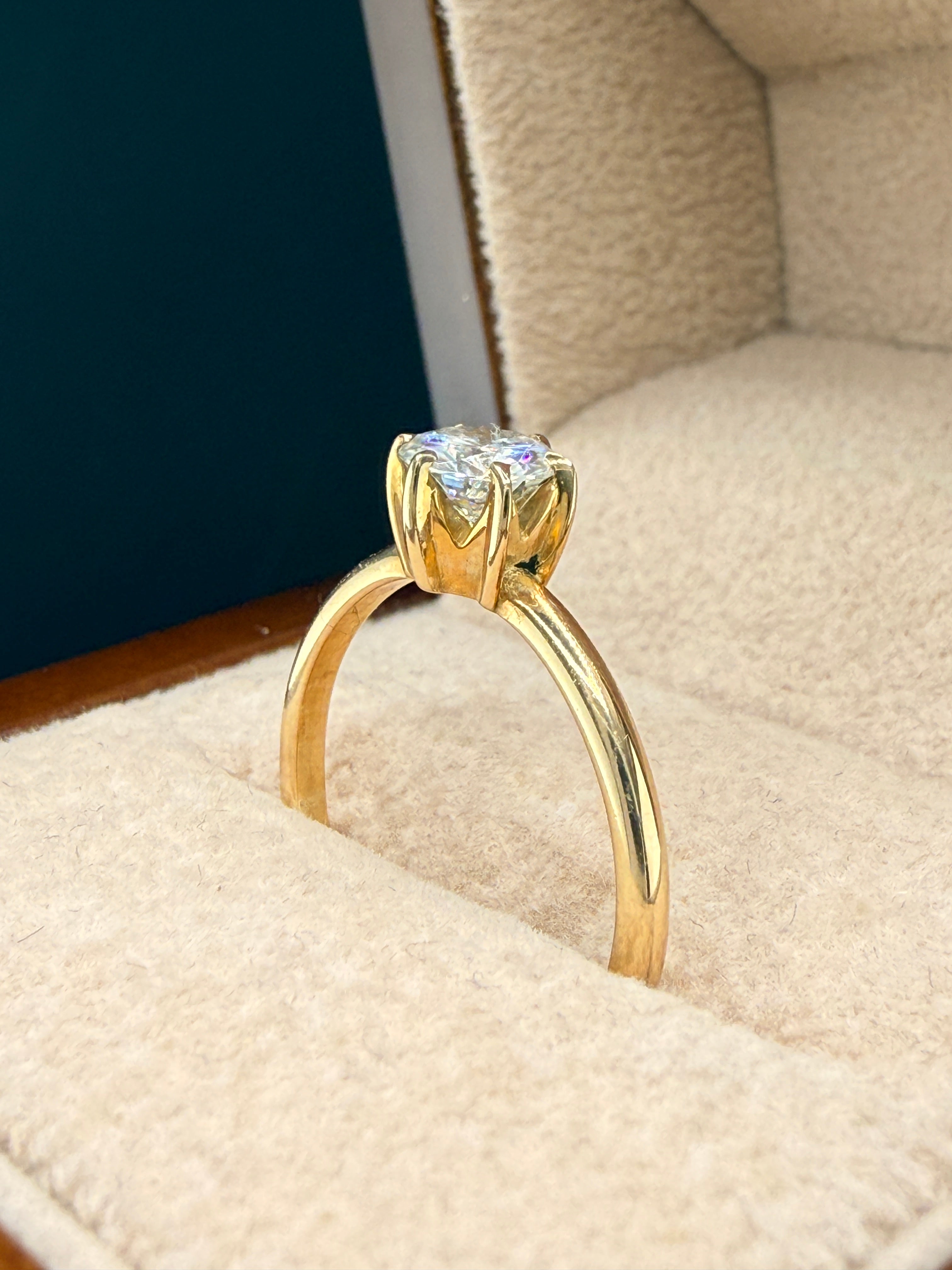 14K Gold Solitaire Moissanite Ring – 5.5mm Round Cut | Women's Classic Engagement Ring