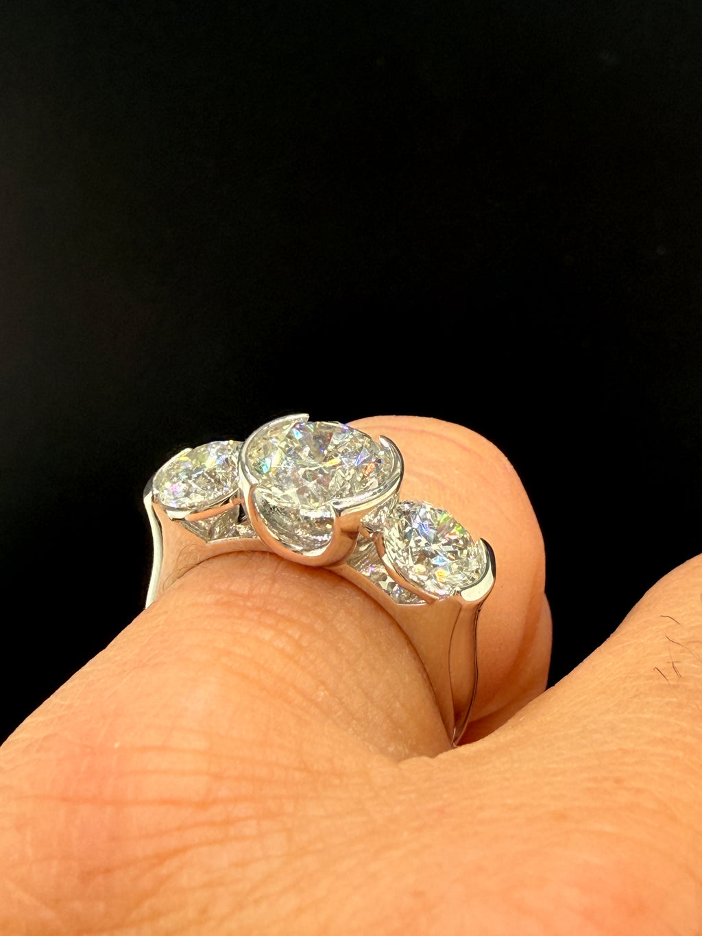 4.75 CTW IGI Certified Lab Grown Diamond Three-Stone Ring – 14K White Gold – 2.54 CT Center – Women’s Diamond Ring Size 9