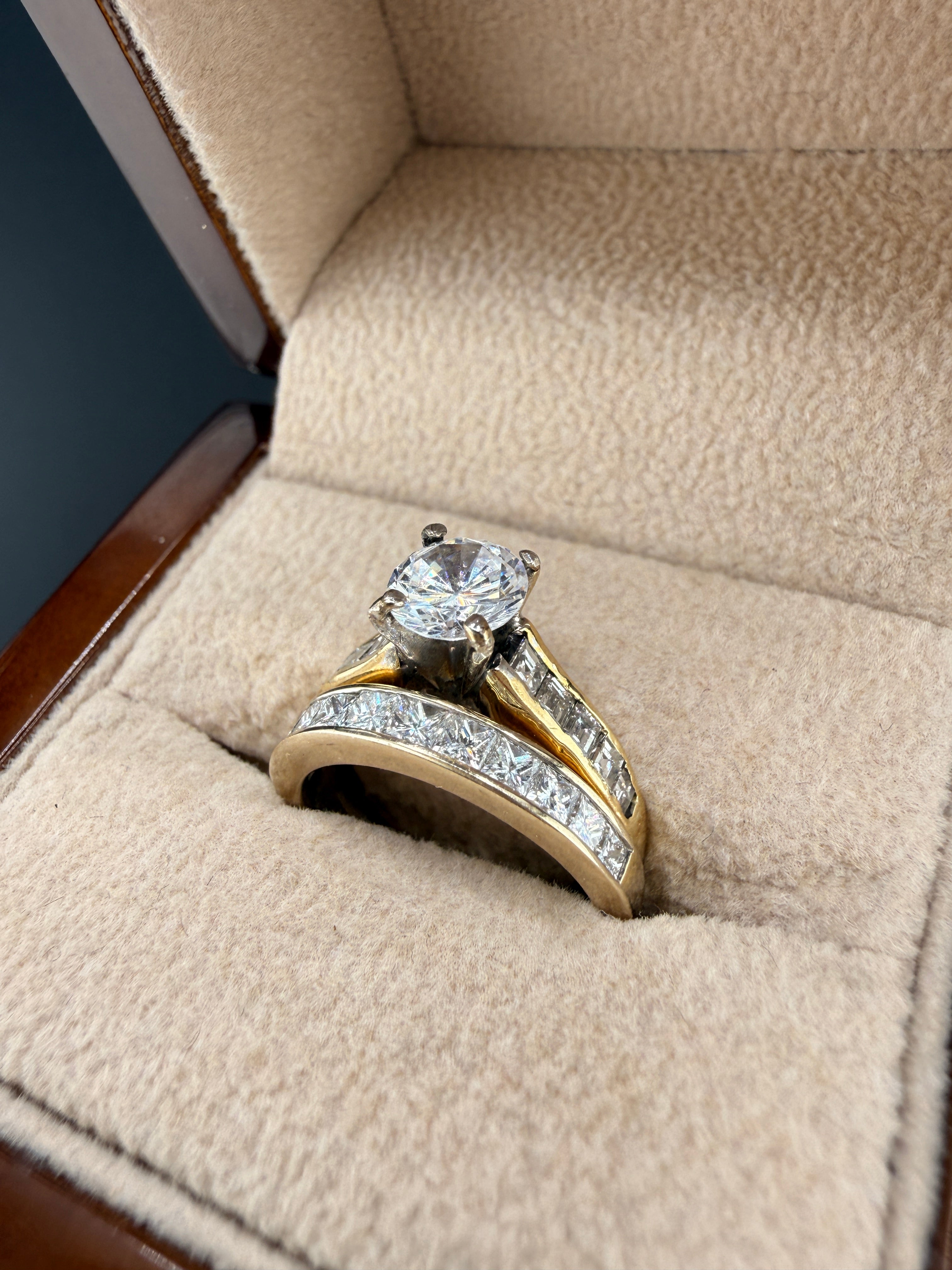 2.2 CT Diamond Engagement Ring Set – 18K Gold Natural Diamond Wedding Set