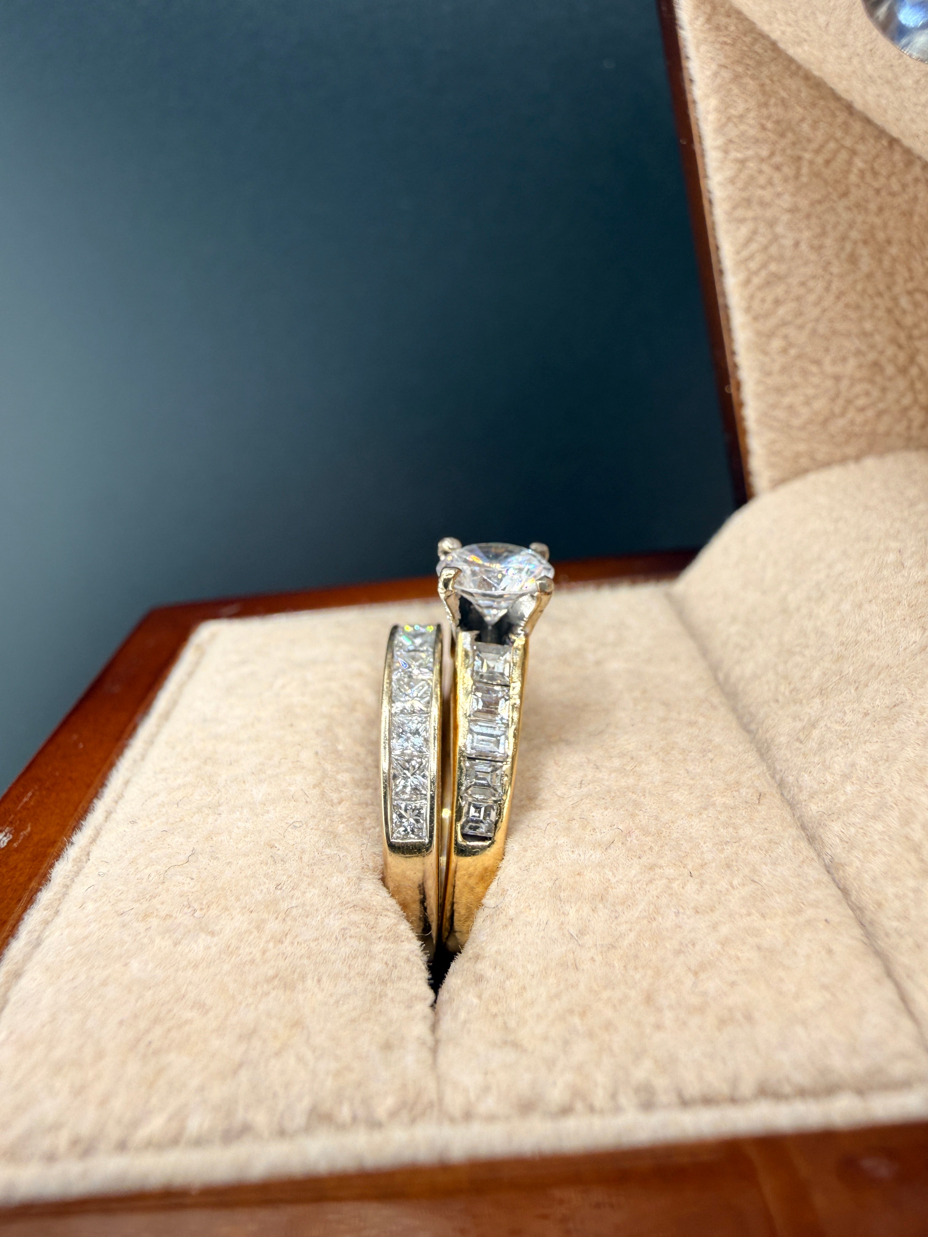 2.2 CT Diamond Engagement Ring Set – 18K Gold Natural Diamond Wedding Set