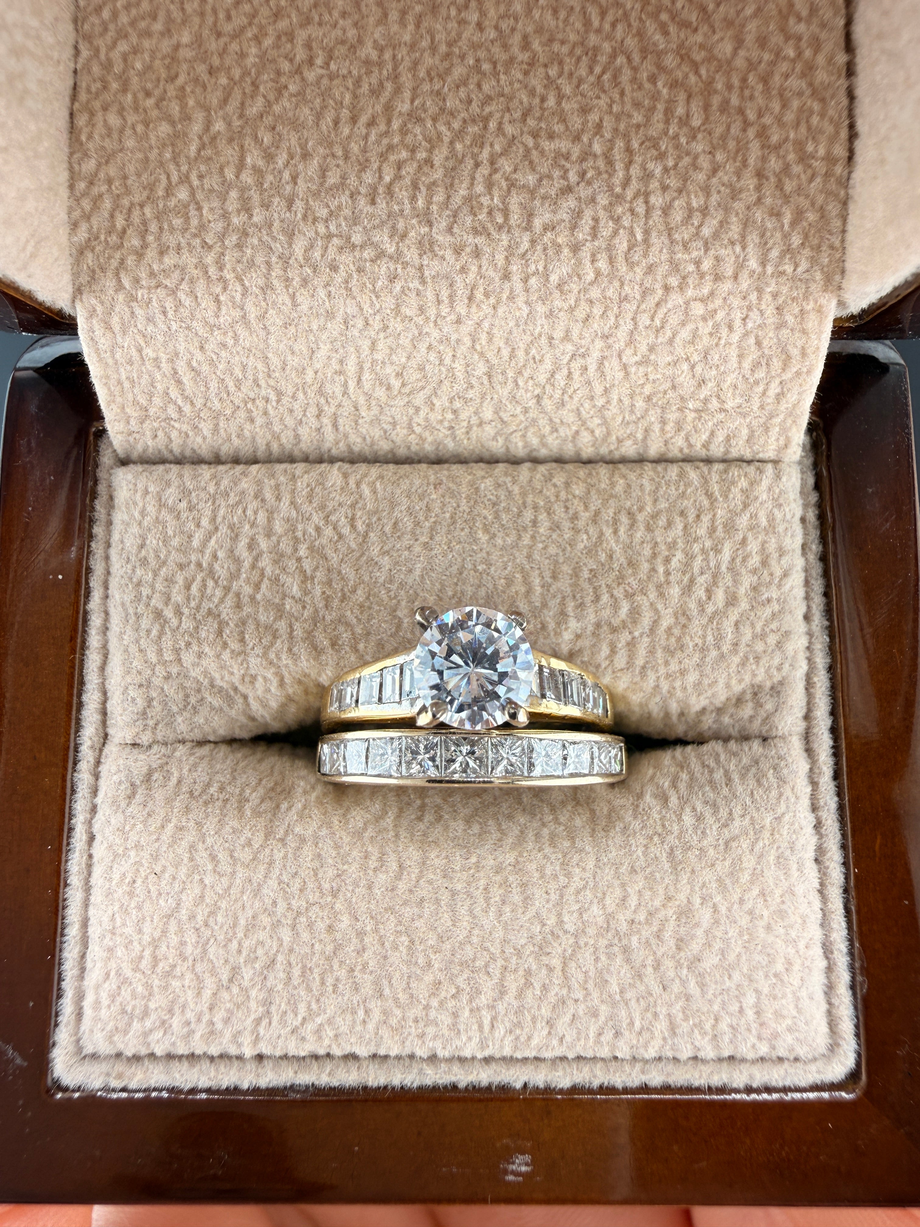 2.2 CT Diamond Engagement Ring Set – 18K Gold Natural Diamond Wedding Set