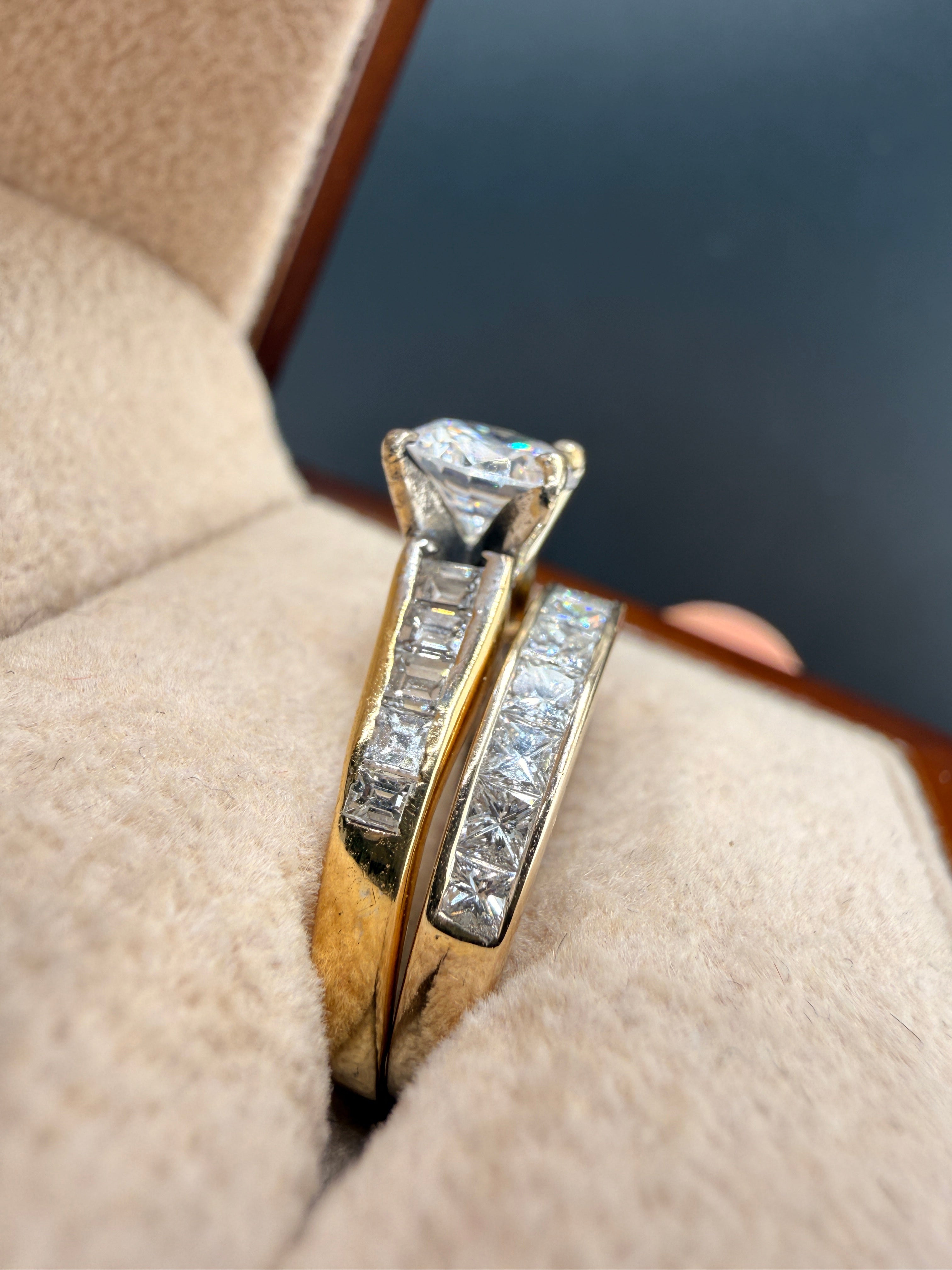2.2 CT Diamond Engagement Ring Set – 18K Gold Natural Diamond Wedding Set