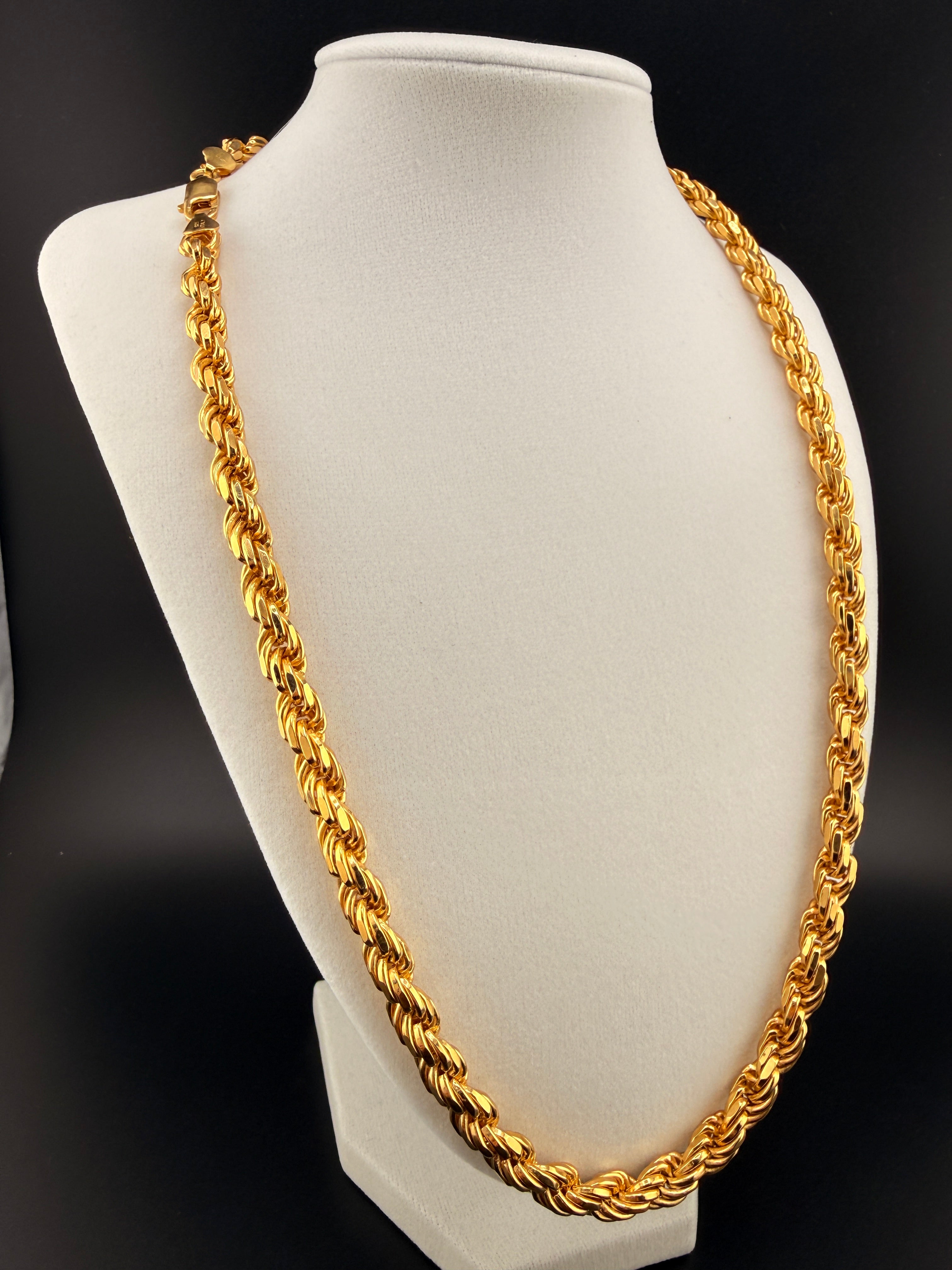 7.5mm Italian Rope Chain – 14K Gold Bonded over Solid 925 Sterling Silver – 24” Heavy 100g Rope Necklace | Made in Italy