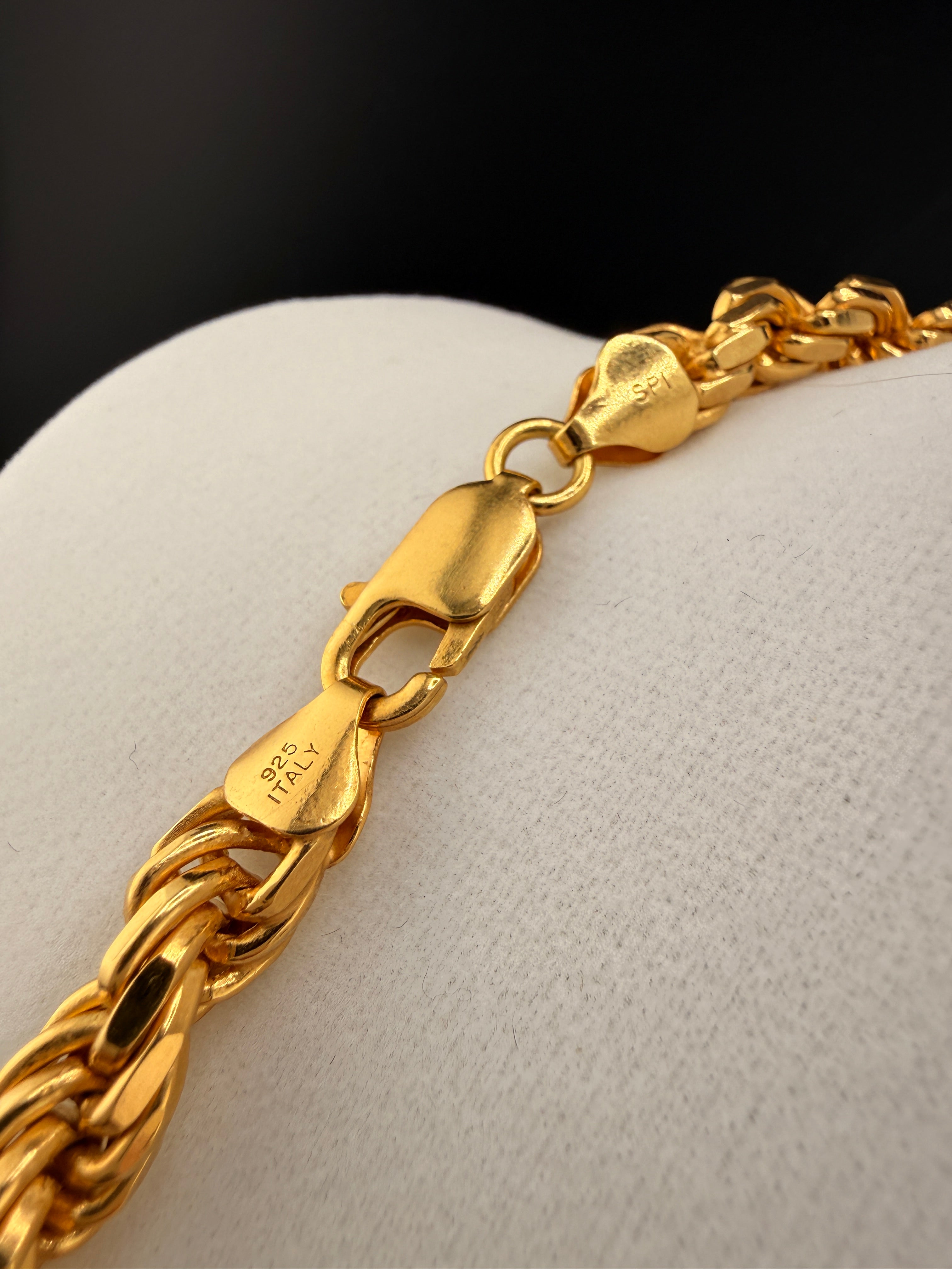 7.5mm Italian Rope Chain – 14K Gold Bonded over Solid 925 Sterling Silver – 24” Heavy 100g Rope Necklace | Made in Italy